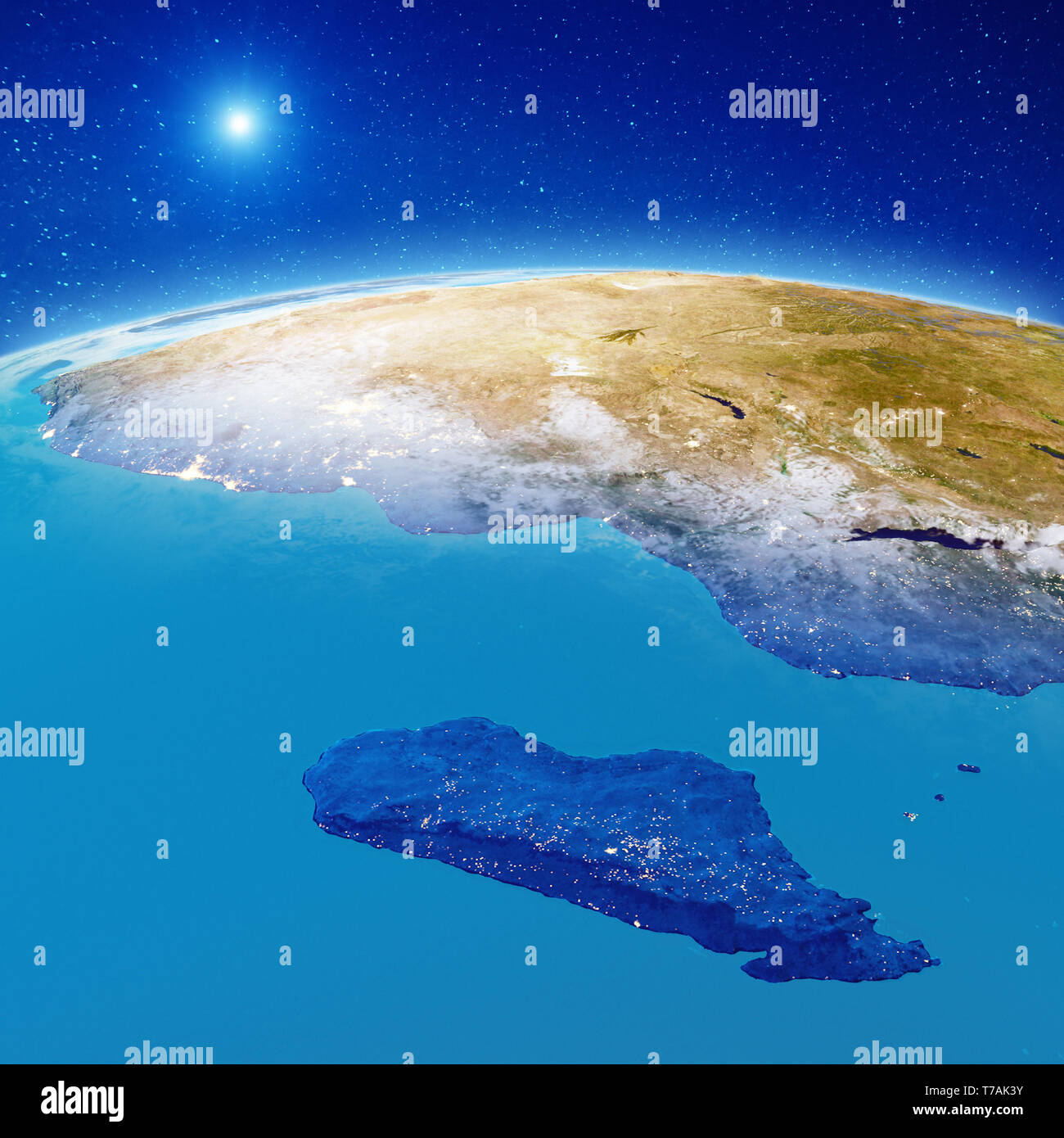 Africa e Madagascar a notte Foto Stock