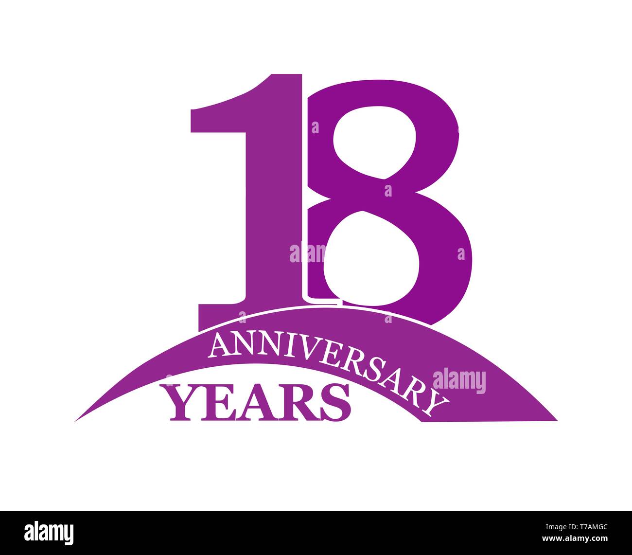 18 anni di anniversario, piatto semplice design, logo Illustrazione Vettoriale