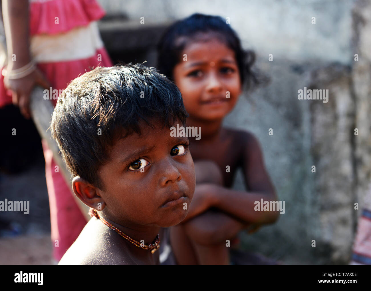 Carino bambini Tamil di Chidambaram, India. Foto Stock