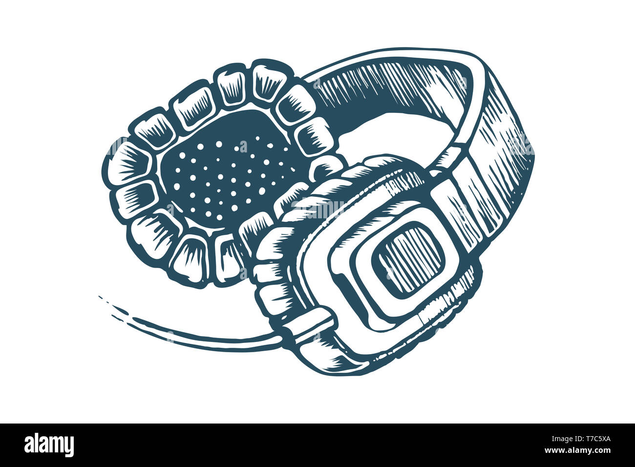 Mano bozzetto cuffie con auricolari di forma rettangolare pastiglie. Foto Stock