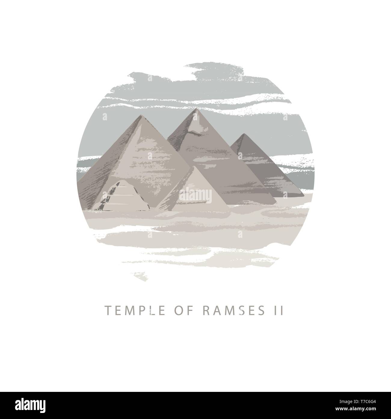 Circolare colorata illustrazione vettoriale del grande tempio di Ramses 2 disegnato a mano. Illustrazione Vettoriale