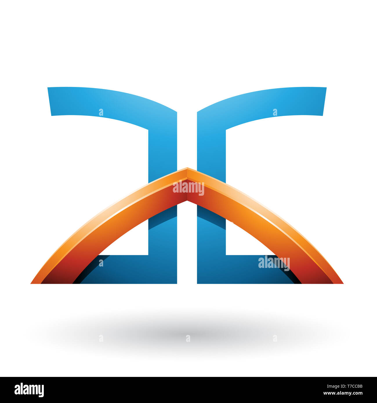 Illustrazione Vettoriale di arancio e blu a ponte lettere A e G isolato su uno sfondo bianco Foto Stock