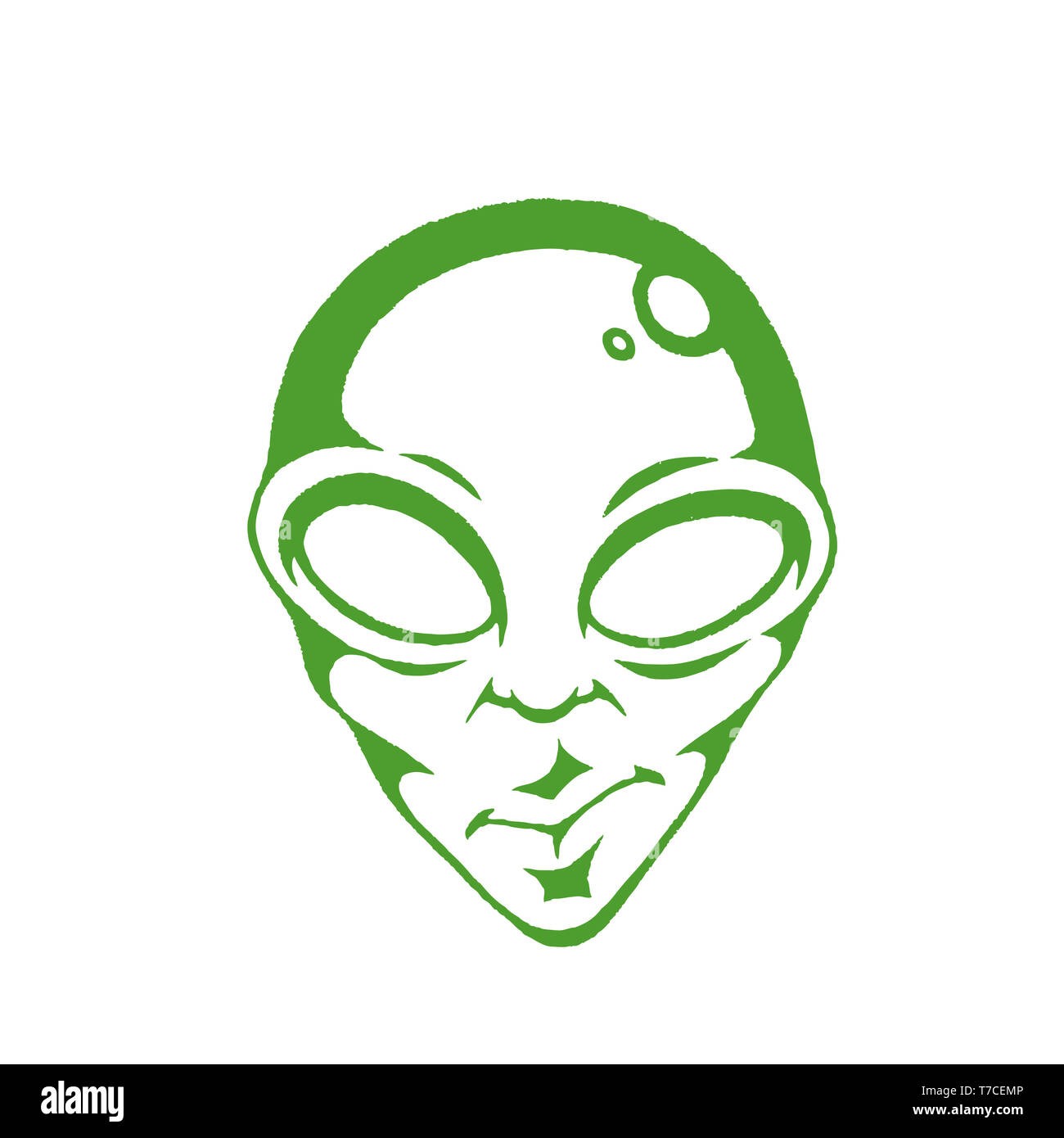 Illustrazione di verde vettorializzare schizzo di inchiostro di Alien Face isolato su uno sfondo bianco Foto Stock
