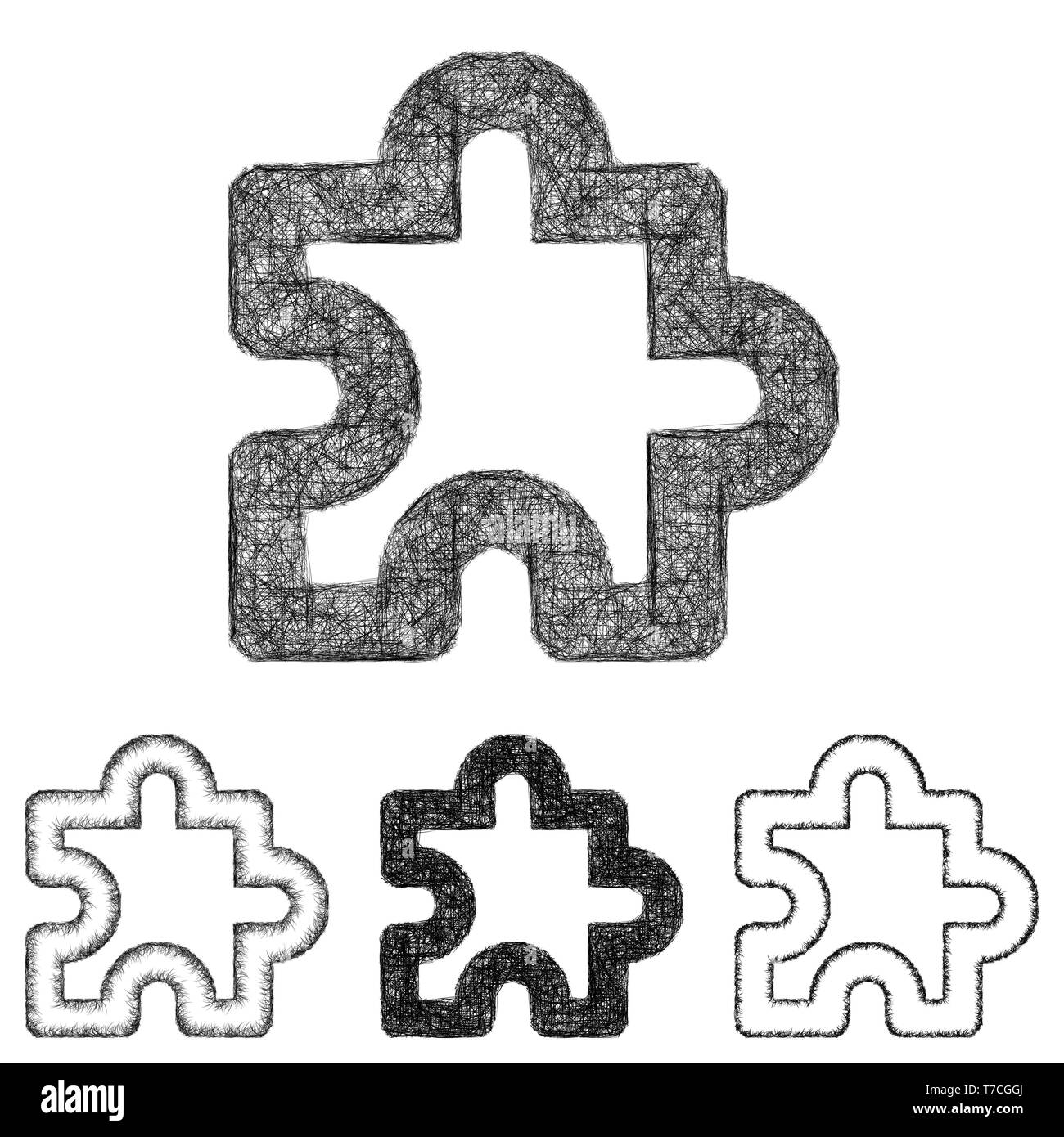 Puzzle Icona set - Schizzo line art Illustrazione Vettoriale