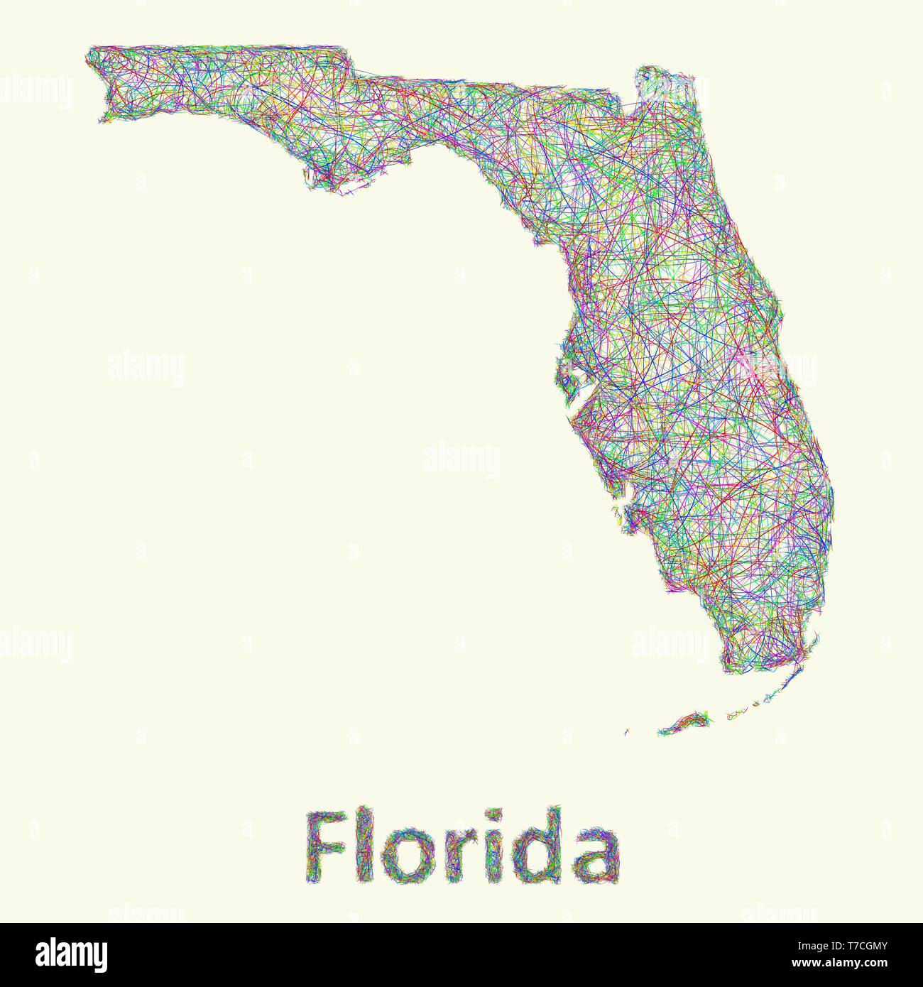 Florida line art mappa Illustrazione Vettoriale