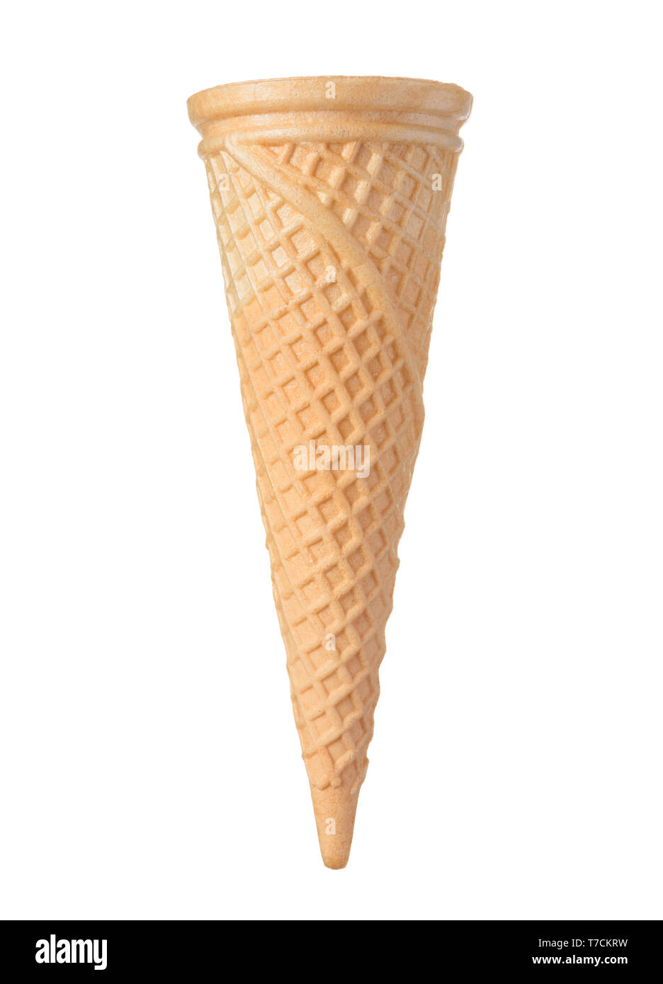 Vuoto vuoto gelato waffle cono isolato su sfondo bianco Foto Stock