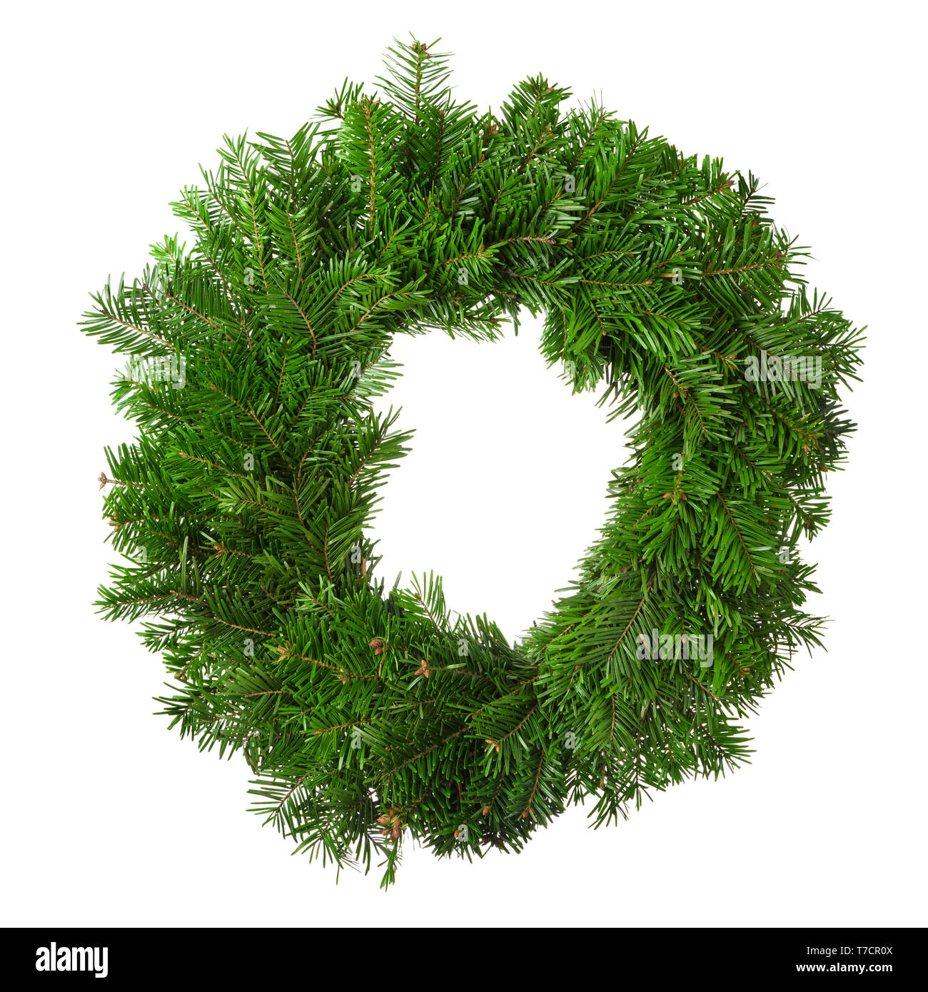 Verde Naturale ghirlanda di Natale abete xmas decorazione cerchio vuoto isolato su sfondo bianco Foto Stock