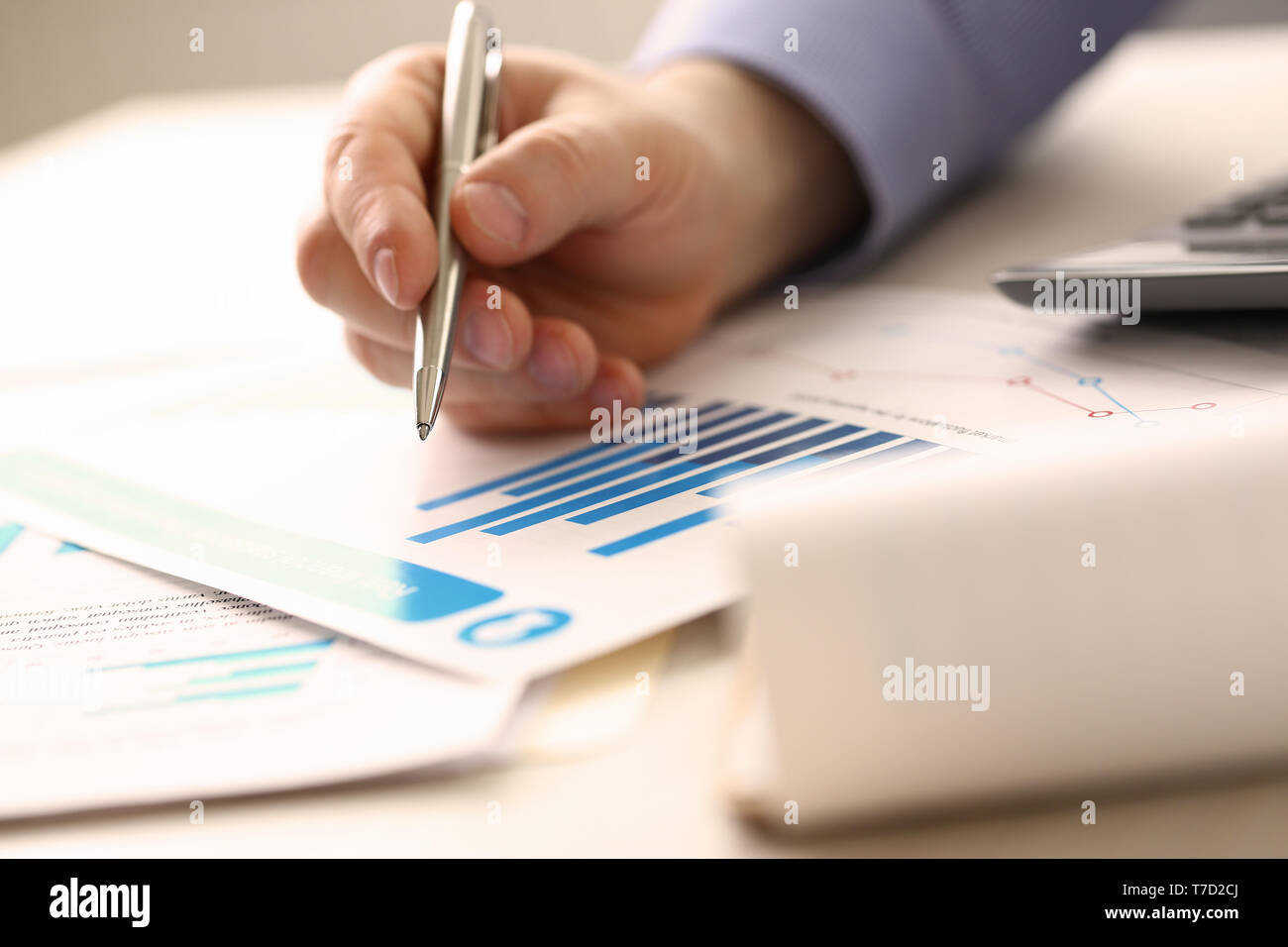 Imprenditore controllo i prezzi reddito contabili Foto Stock