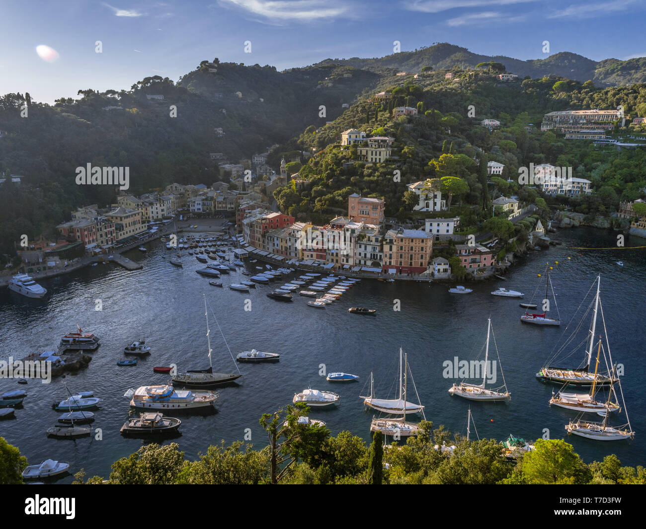 Vista sul porto di Portofino, Italia Foto Stock