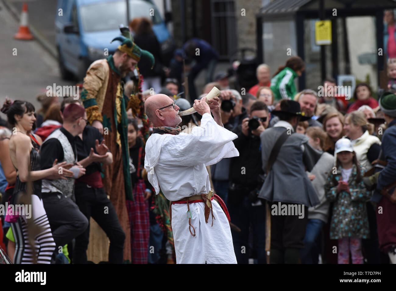 Druid man al Green Man festival di Clun, Shropshire, Inghilterra, Regno Unito 2019 Foto Stock