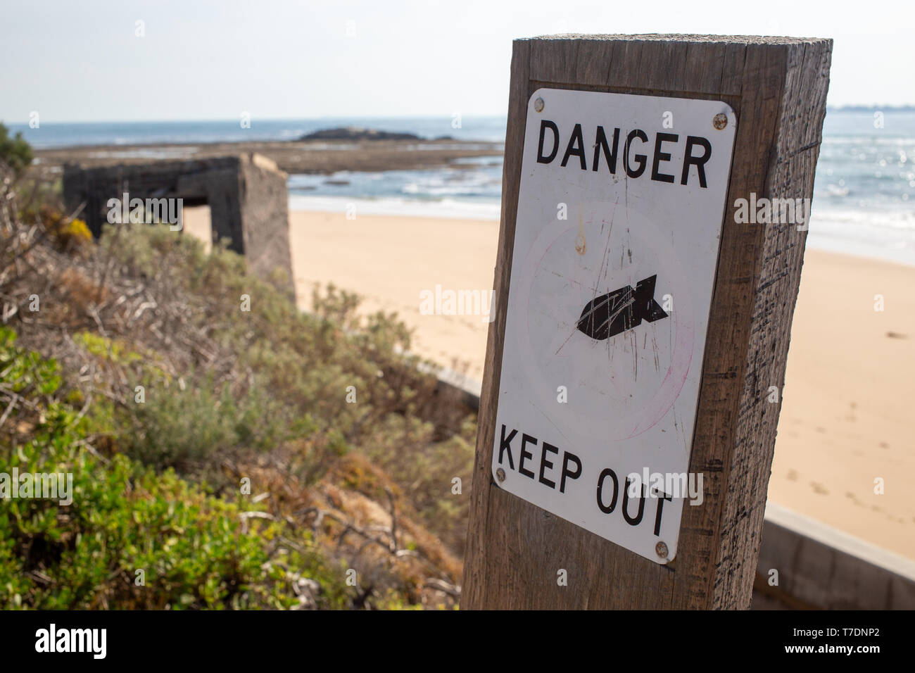 Bombe inesplose segni Parco Nazionale Point Nepean Foto Stock