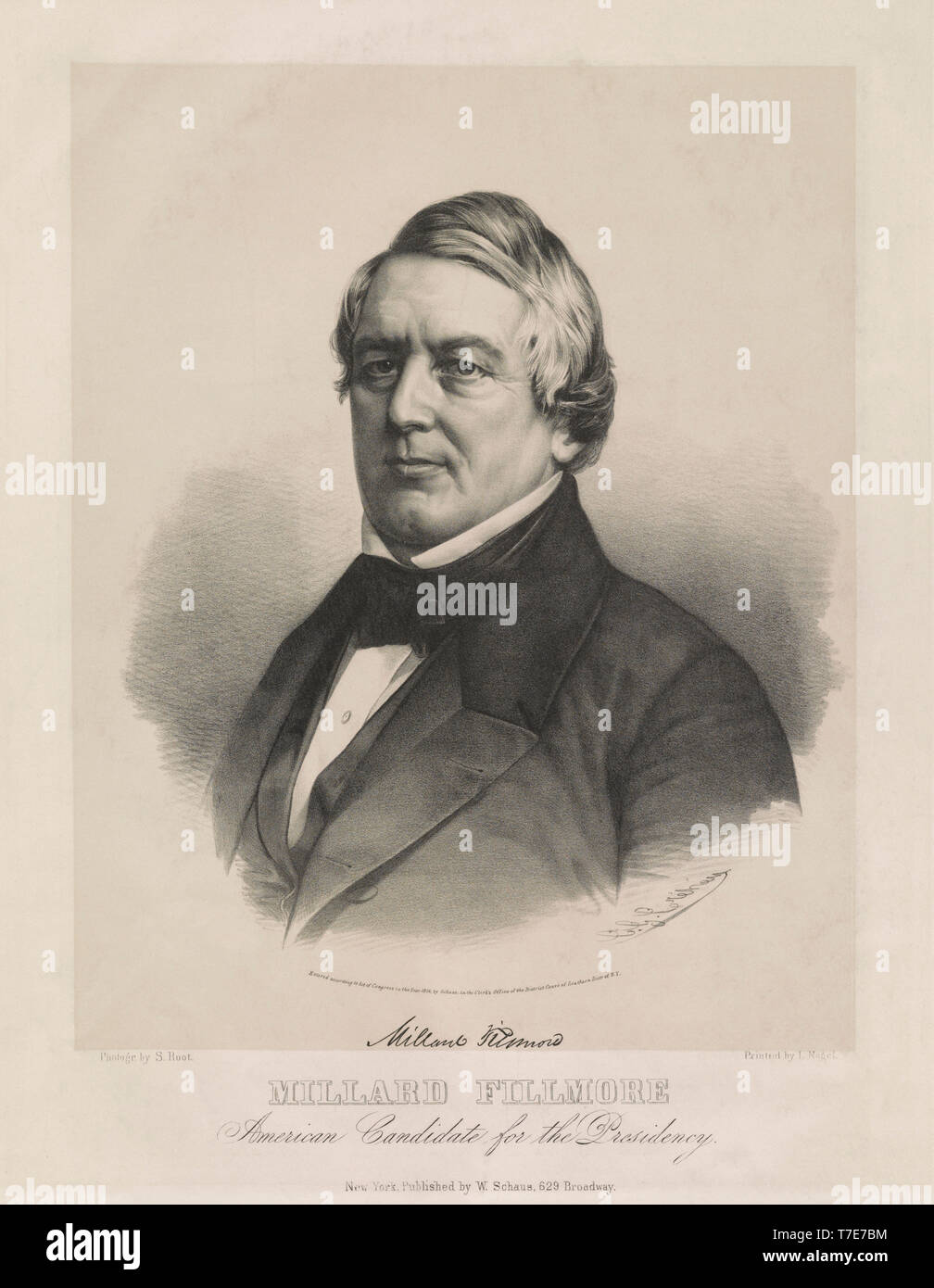Millard Fillmore, American candidato per la presidenza, a partire da una fotografia da S. Root, stampati da L. Nagel, pubblicato da W. Schaus, New York, NY, 1856 Foto Stock