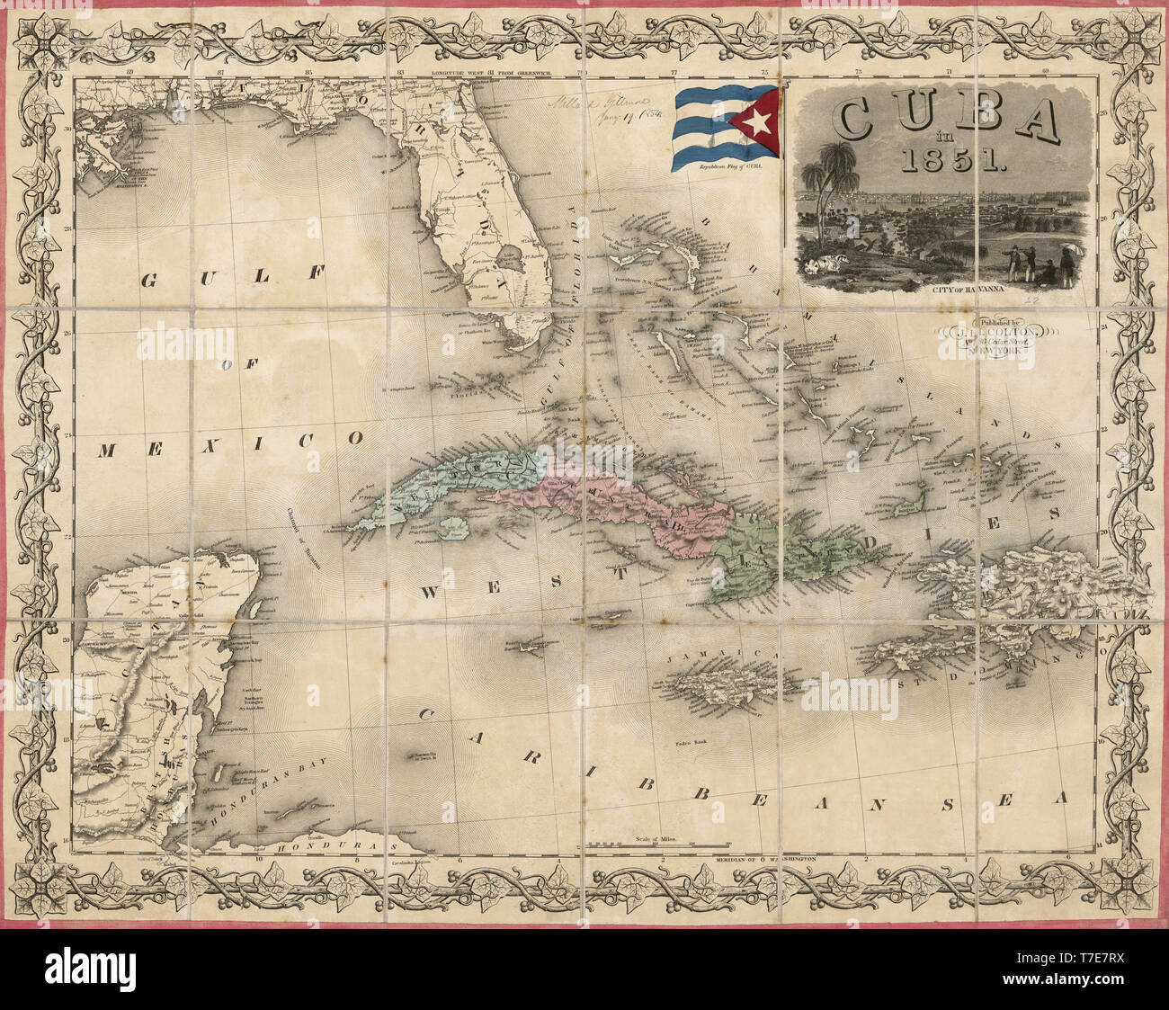 Mappa di Cuba, pubblicato da J.H. Colton & Co., New York, 1851 Foto Stock