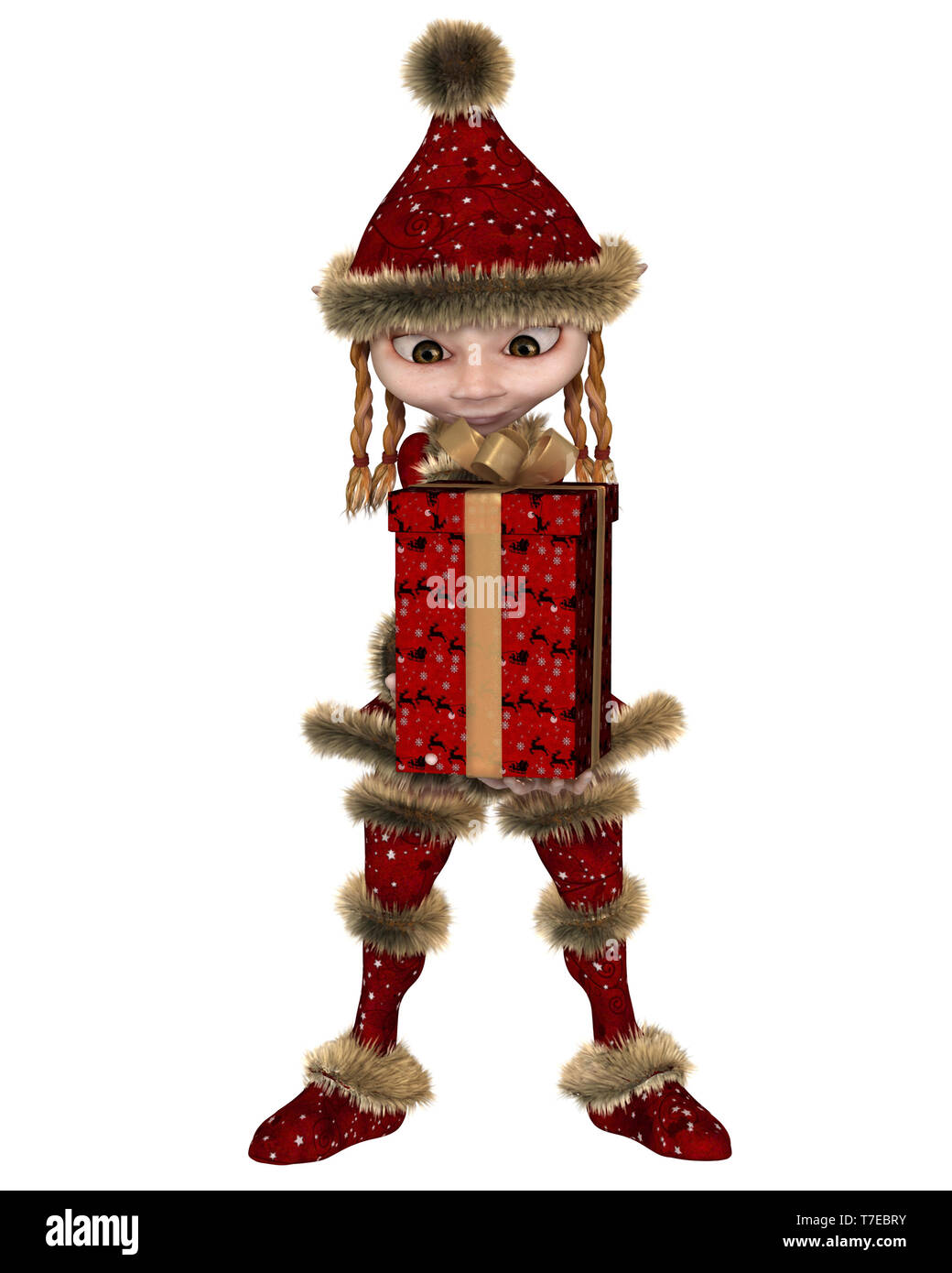 Natale Elf o ragazza Imp trasporta un dono Foto Stock