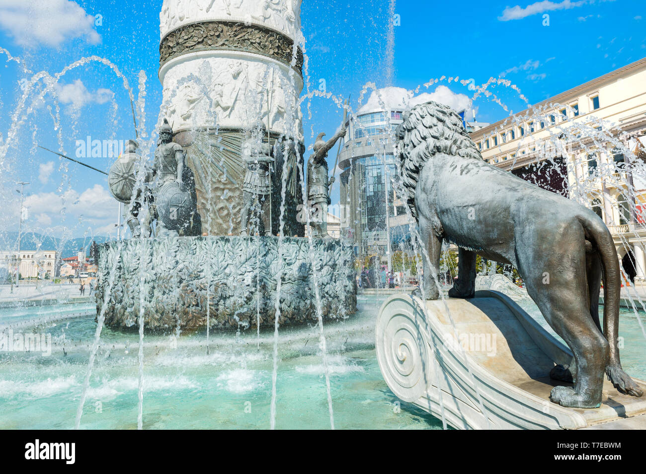 Alessandro il Grande fontana, Macedonia Square, Skopje, Macedonia Foto Stock