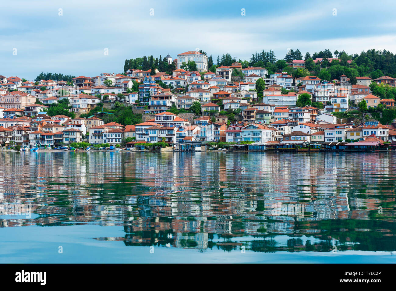 Ohrid città vecchia, il lago di Ohrid Macedonia Foto Stock