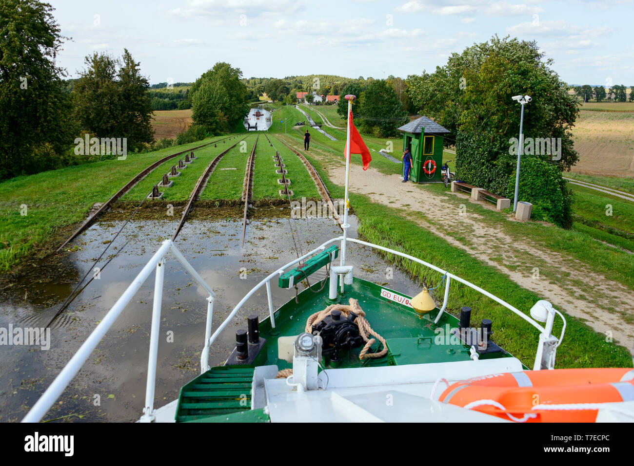 Nave Ostroda, Katy, Elblag-Ostroda Canal, Warmia Masuria - Polonia Foto Stock