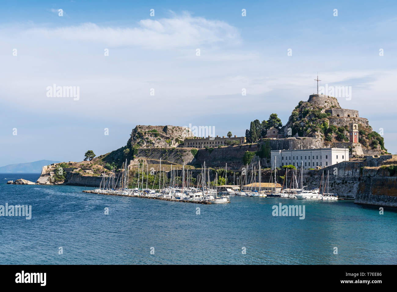 Boat Harbour, porto, porto, Mandrachi, fortezza vecchia, fortezza, Corfu, l'isola di Corfù, CORFU, ISOLE IONIE, Mare mediterraneo, Grecia Foto Stock