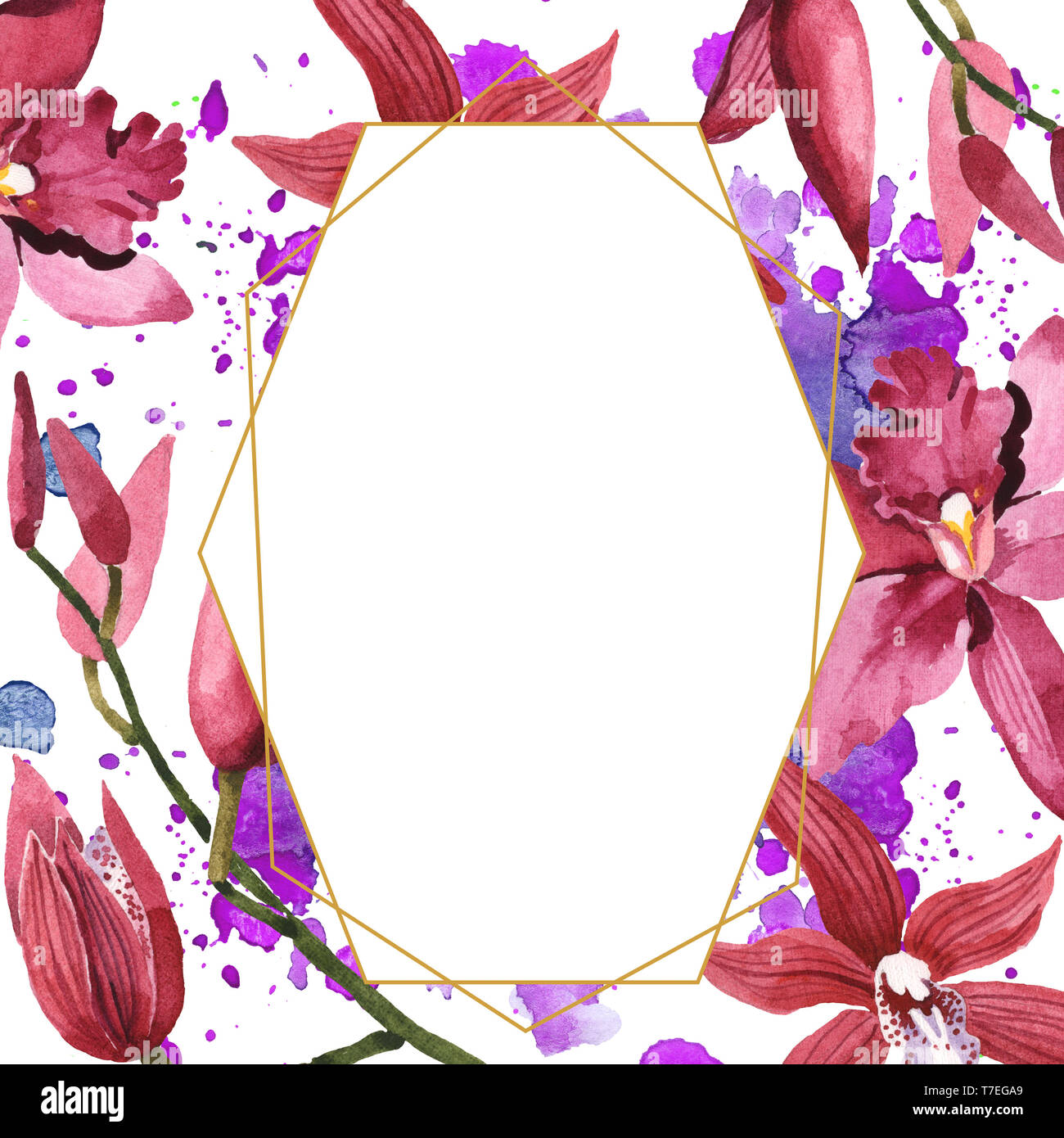 Marsala orchid floreale di fiori botanica. Wild molla a balestra di fiori selvaggi isolati. Acquerello illustrazione dello sfondo impostato. Disegno ad acquerello fashion aqu Foto Stock