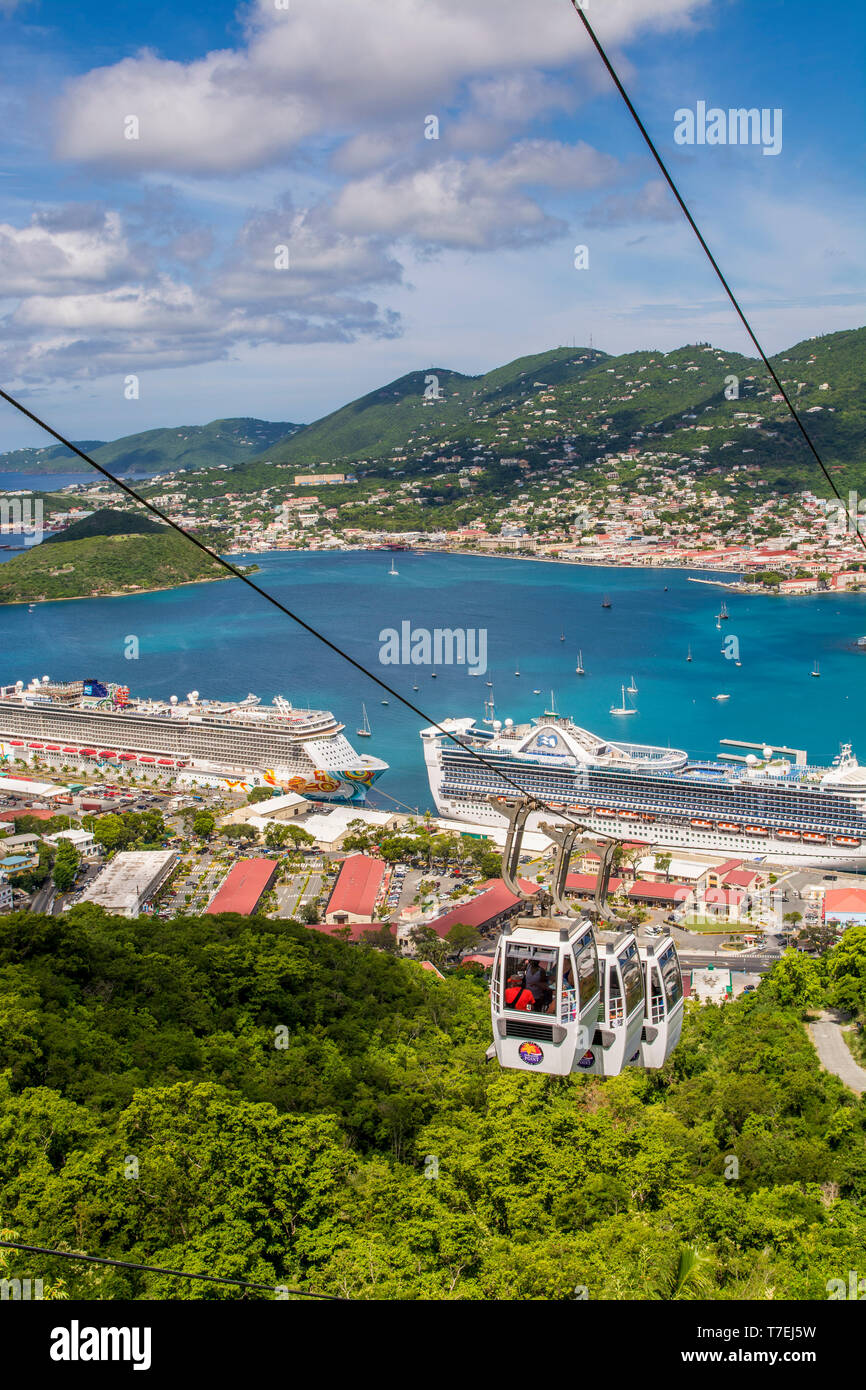 Skyride aerial tram gondole, Cruise Terminal, Charlotte Amalie, san Tommaso, Isole Vergini americane. Foto Stock