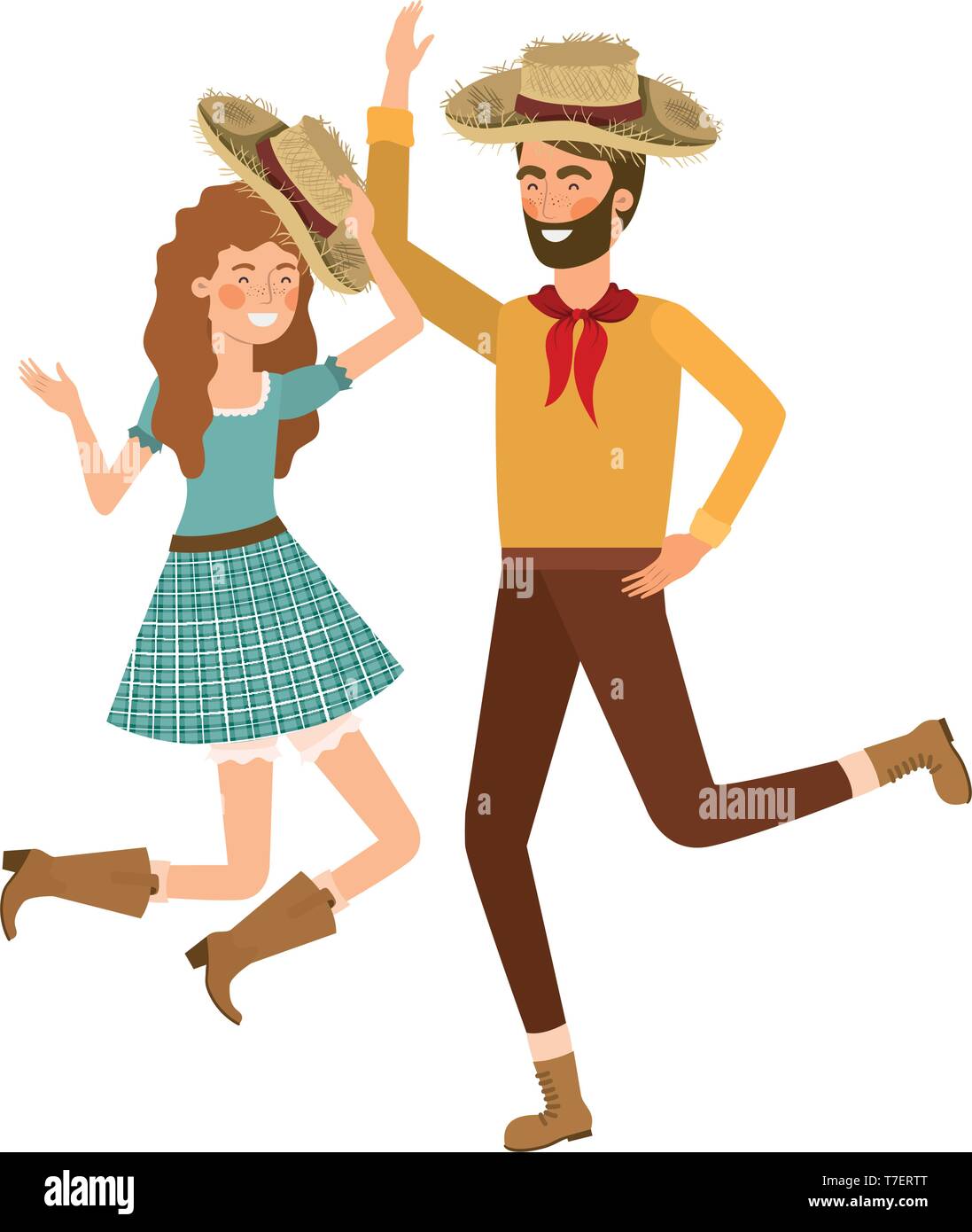 Gli agricoltori coppia danzante con cappello di paglia Illustrazione Vettoriale