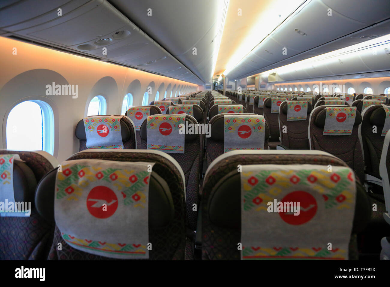 Classe Economica di Biman Bangladesh Airlines' il primo Boeing Dreamliner 787-8. Dacca in Bangladesh Foto Stock