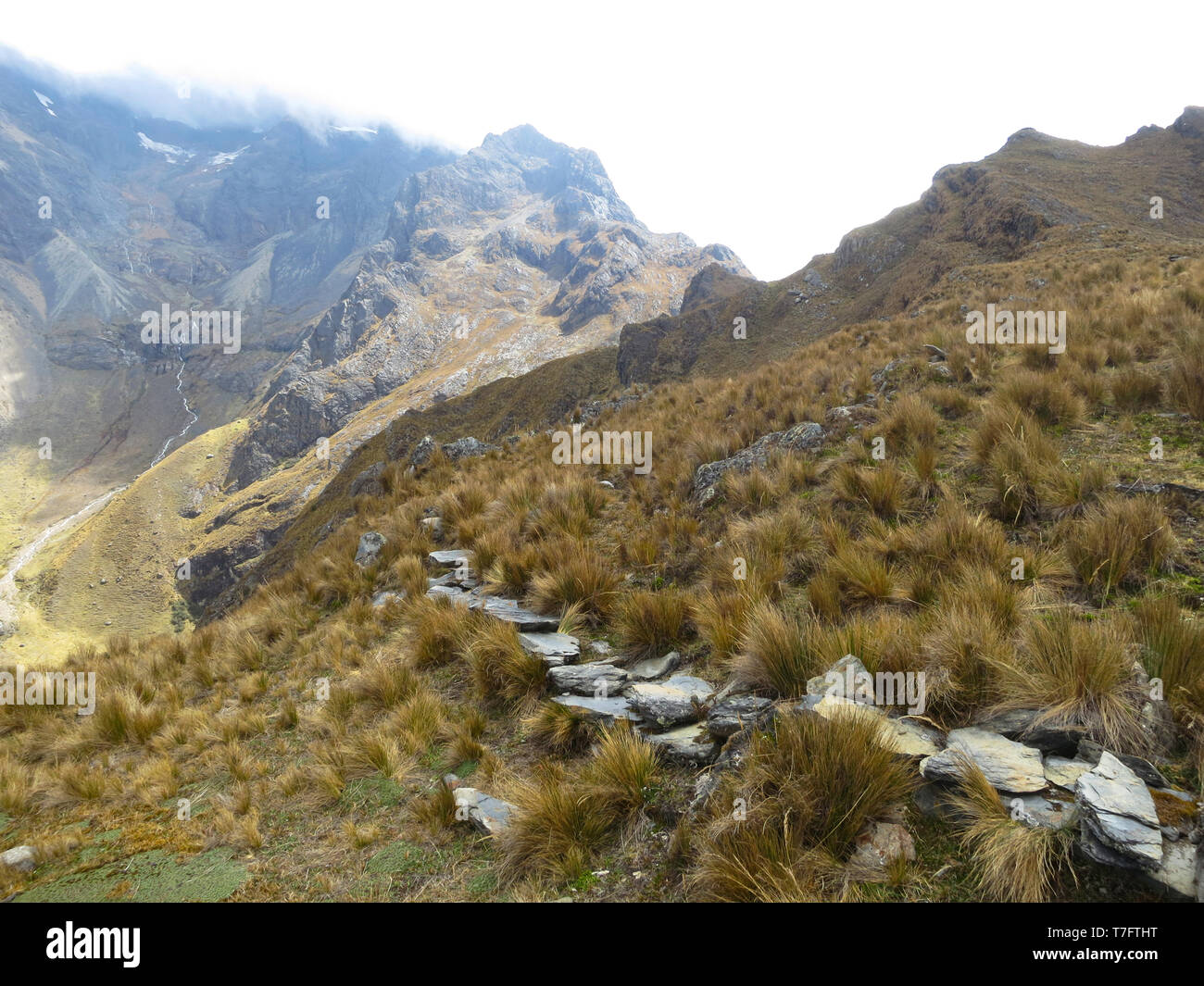 Via Pietra a Abra Malaga passano in alto Ande del Perù. Parte della Cordigliera Vilcanota mountain range. Andare al Royal Cinclodes core habitat. Foto Stock