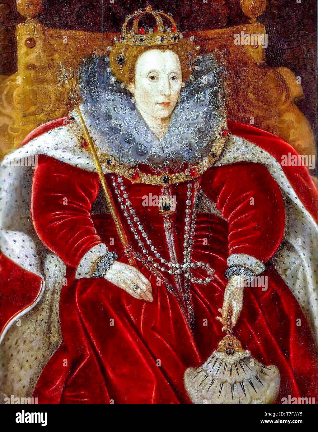 Elisabetta I d'Inghilterra (1533-1603), ritratto in vesti parlamentare, la British School, c. 1585 Foto Stock