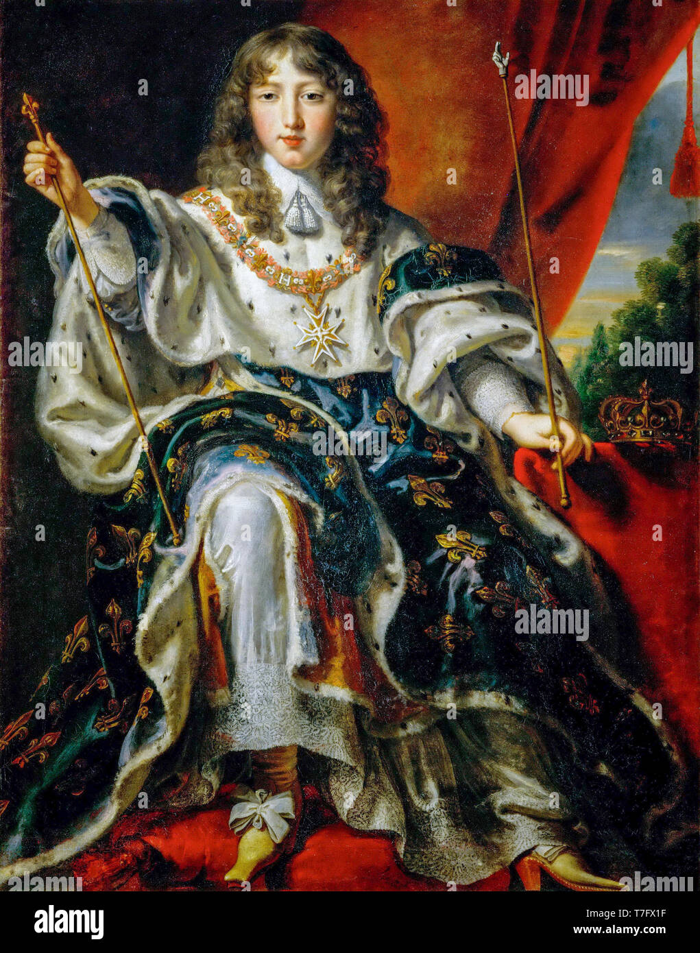 Luigi XIV di Francia come un giovane ragazzo in vesti di incoronazione, ritratto da Justus van Egmont, xvii secolo Foto Stock