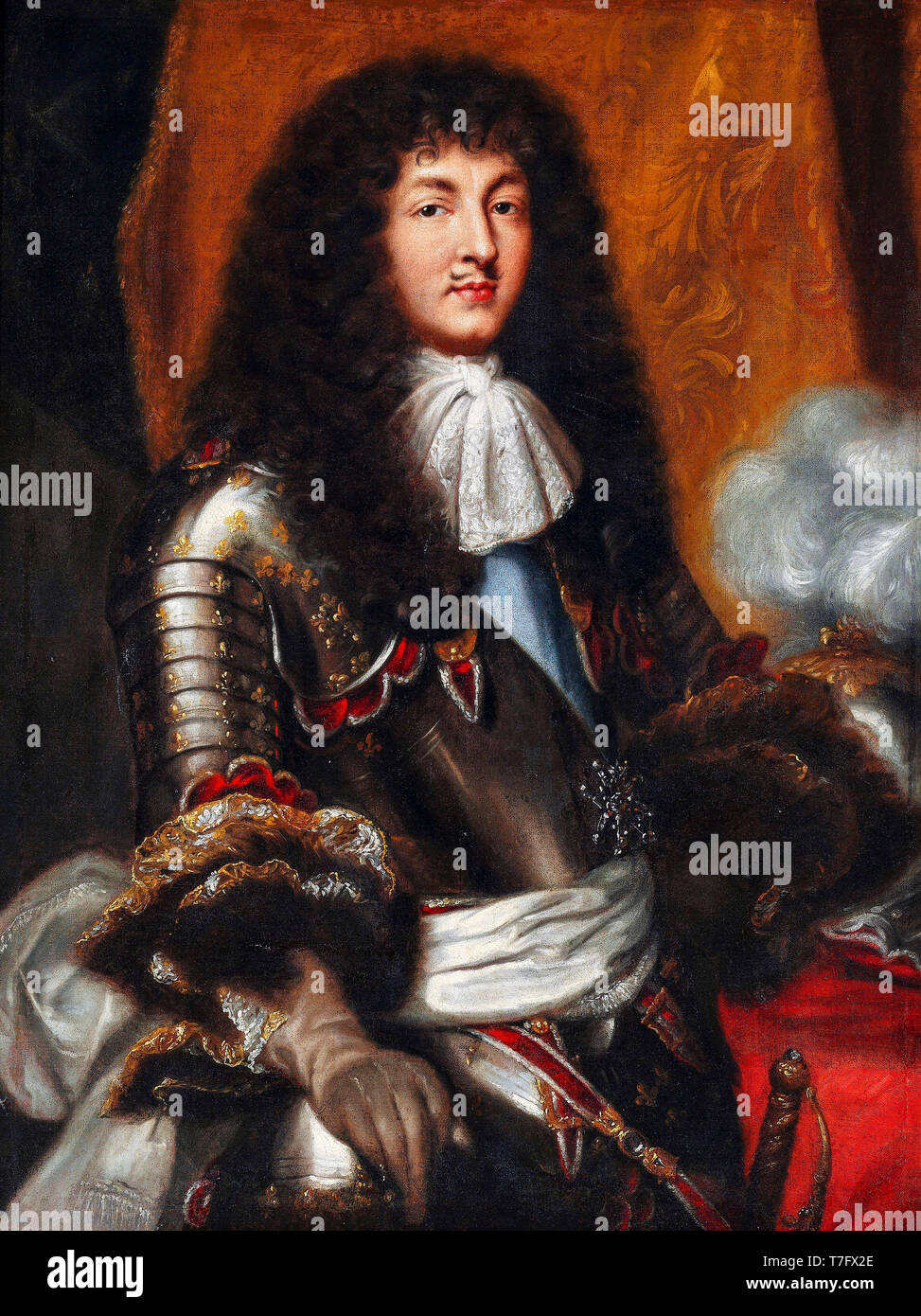 Louis XIV in armatura, ritratto dopo Pierre Mignard, c. 1700 Foto Stock
