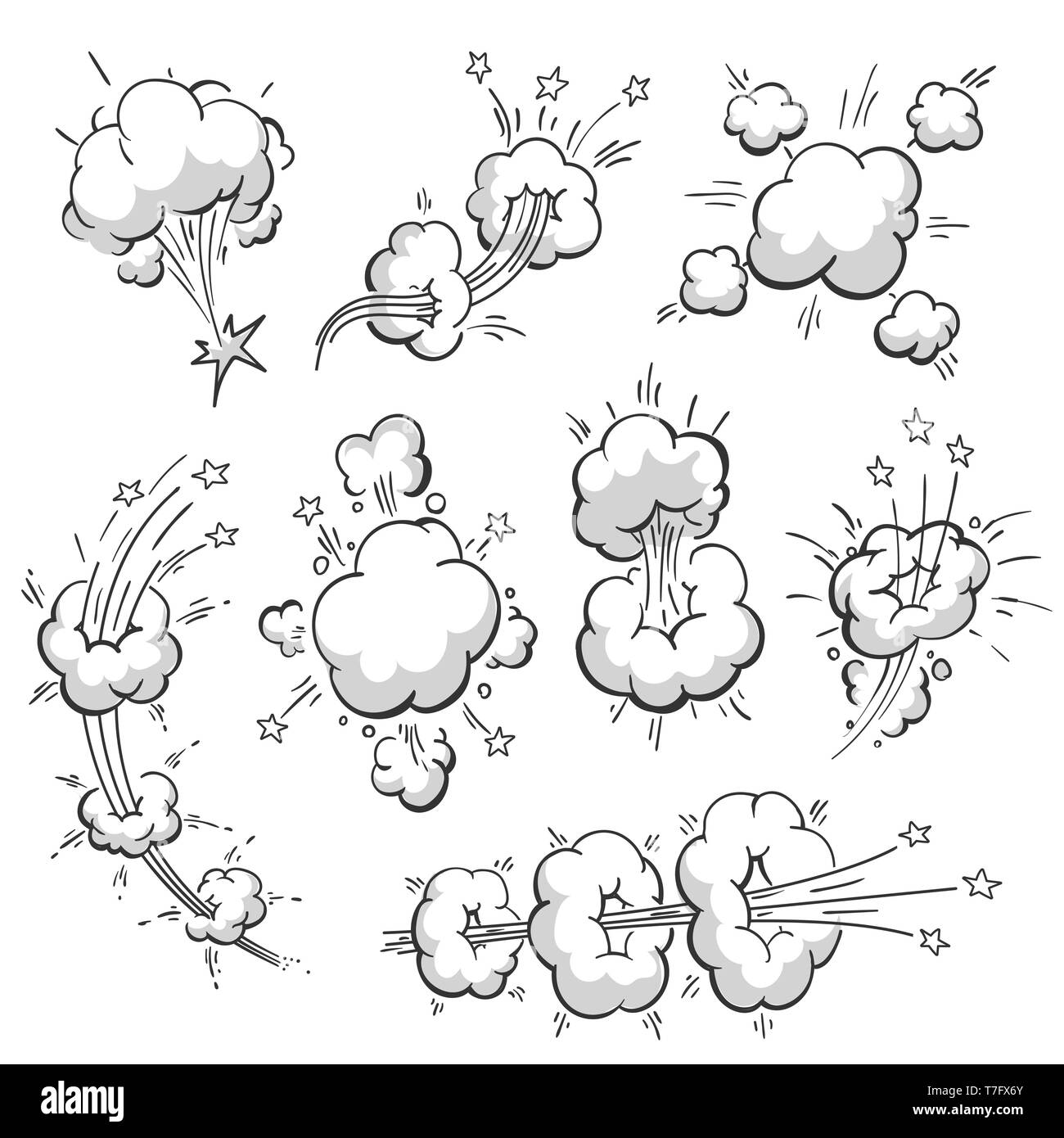 Cartoon di nuvole con sentieri in movimento. serie di fumetti di  brillamento nuvole. Illustrazione Vettoriale Immagine e Vettoriale - Alamy