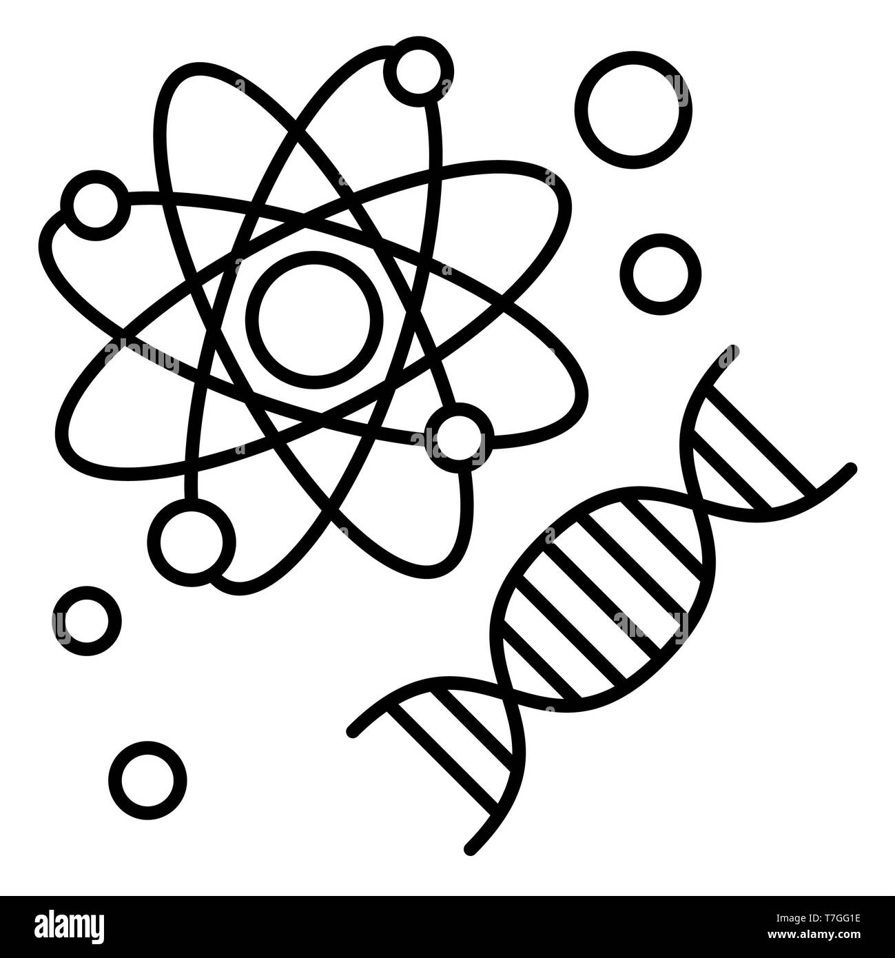 Icona di atomo, illustrazione vettoriale, Istruzione contorno Foto Stock