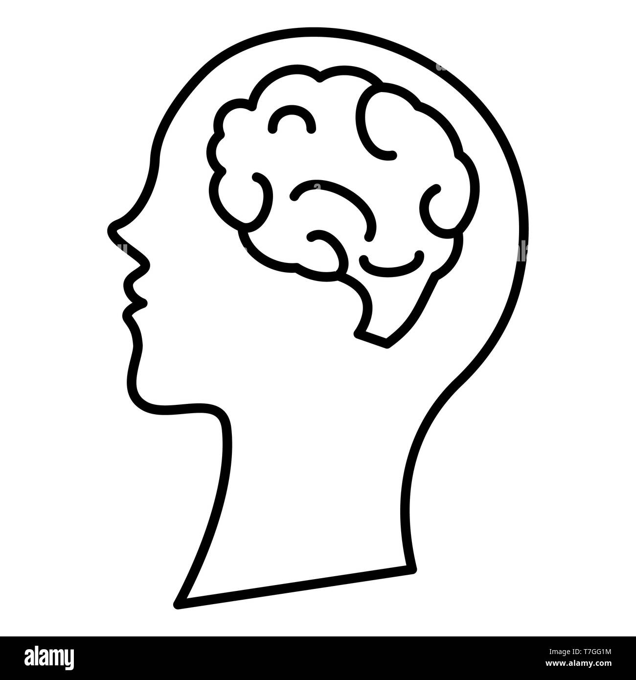 Icona del cervello, illustrazione vettoriale, Istruzione contorno Foto Stock
