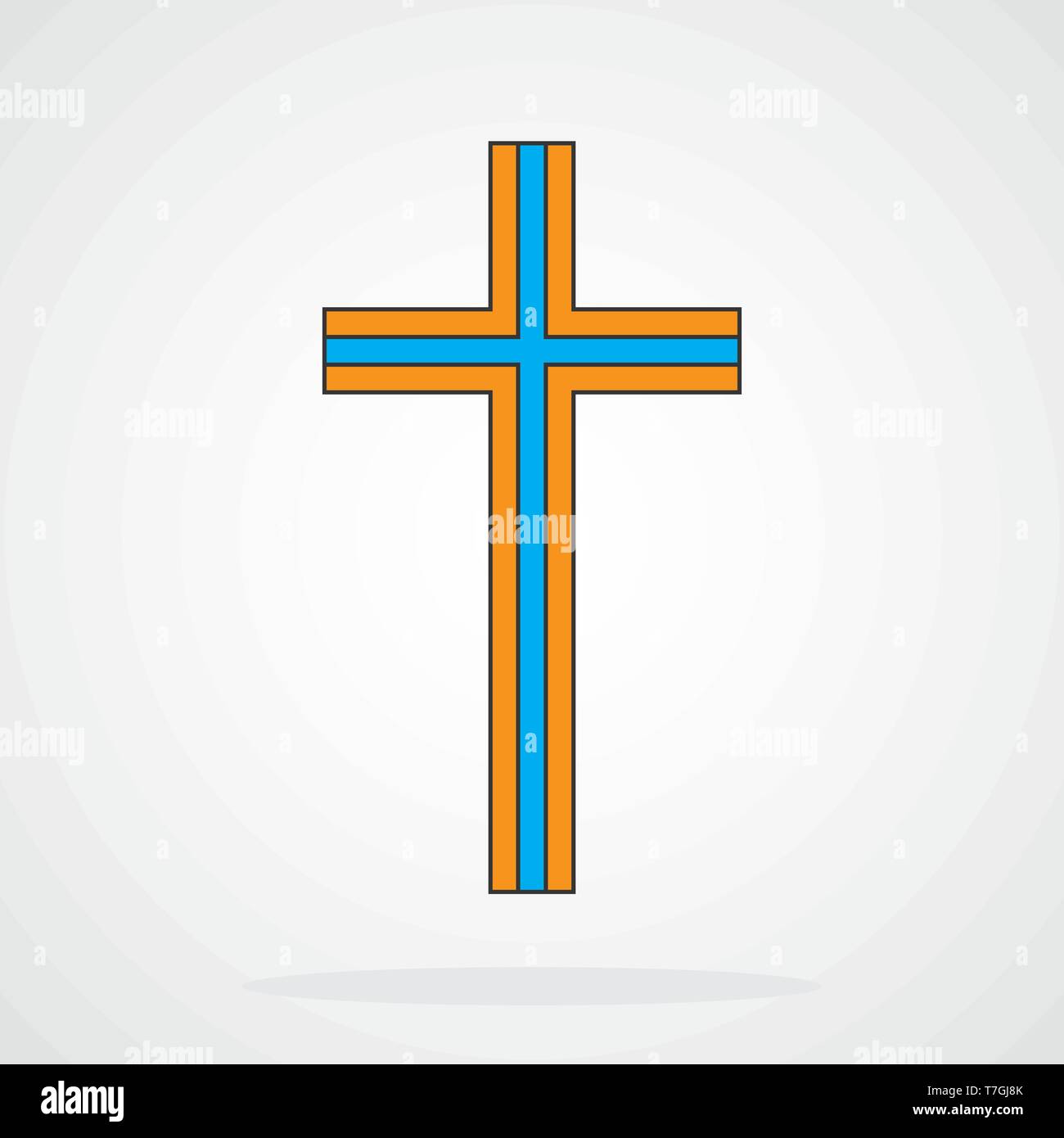 Colore croce cristiana icona. Illustrazione Vettoriale. Abstract lineare croce cristiana su sfondo chiaro. Illustrazione Vettoriale