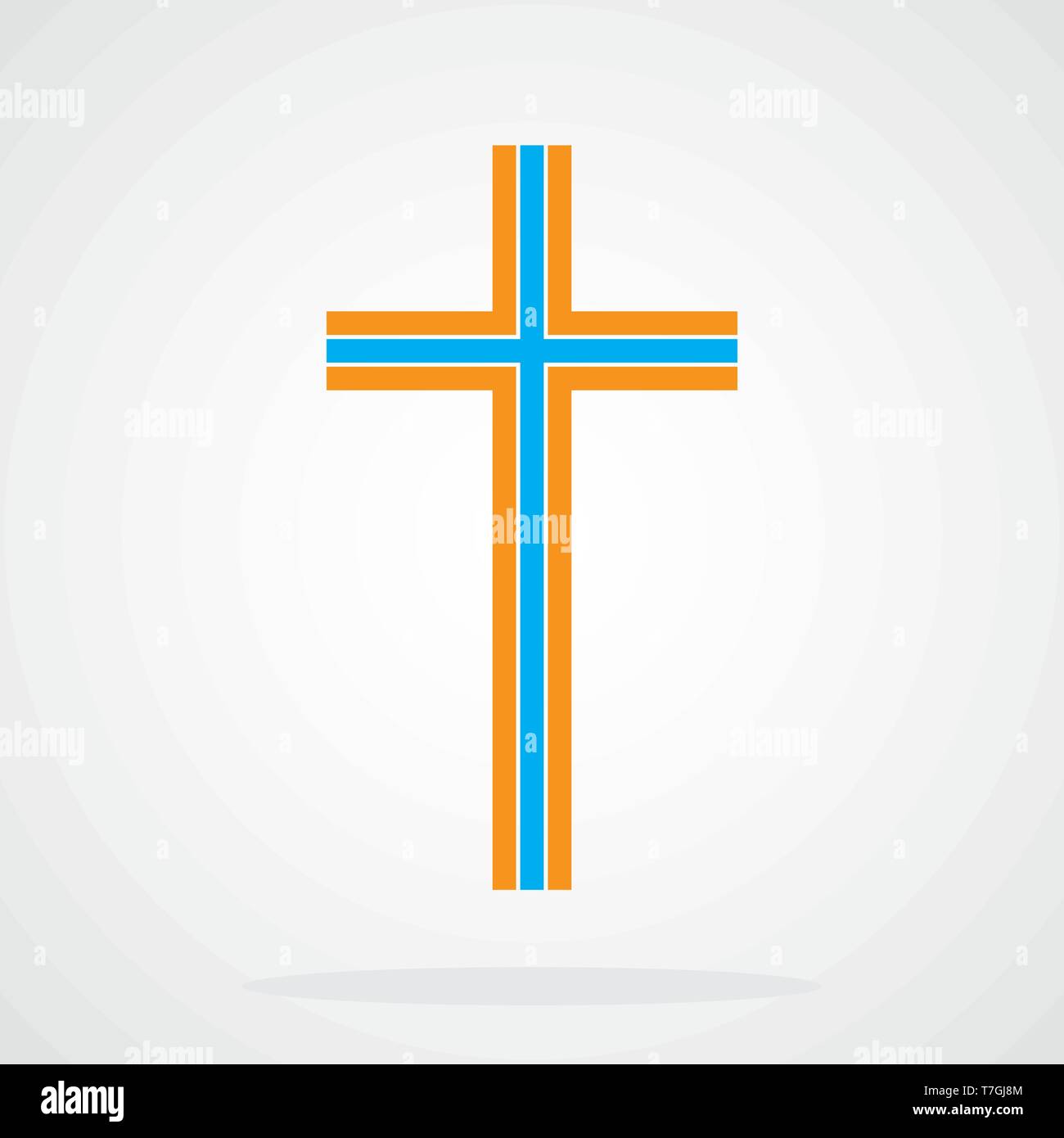 Colore croce cristiana icona. Illustrazione Vettoriale. Abstract lineare croce cristiana su sfondo chiaro. Illustrazione Vettoriale