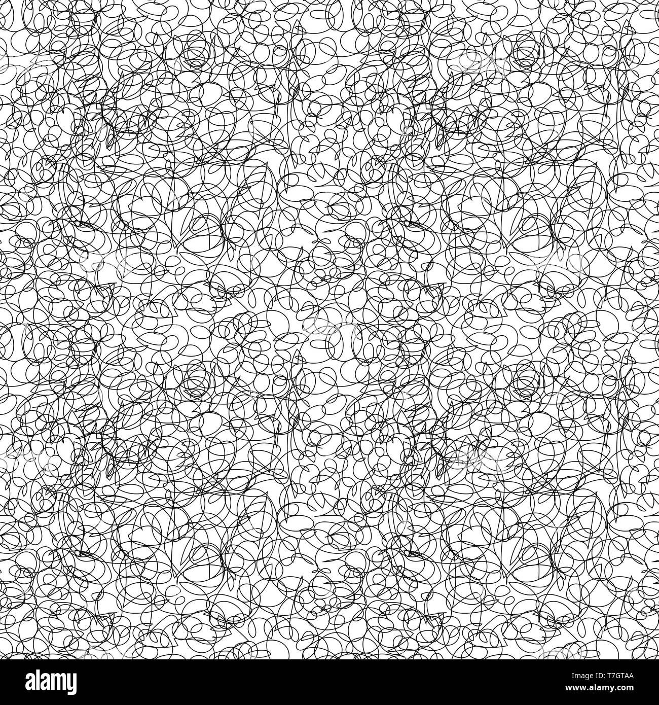 Abstract di nero da cova disordinato, Freehand progettazione seamless pattern su bianco Illustrazione Vettoriale