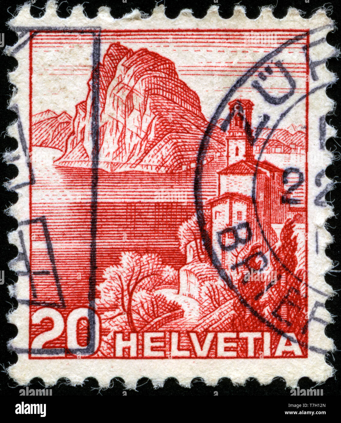 Francobollo dalla Svizzera nella serie di paesaggi rilasciato in 1938 Foto Stock