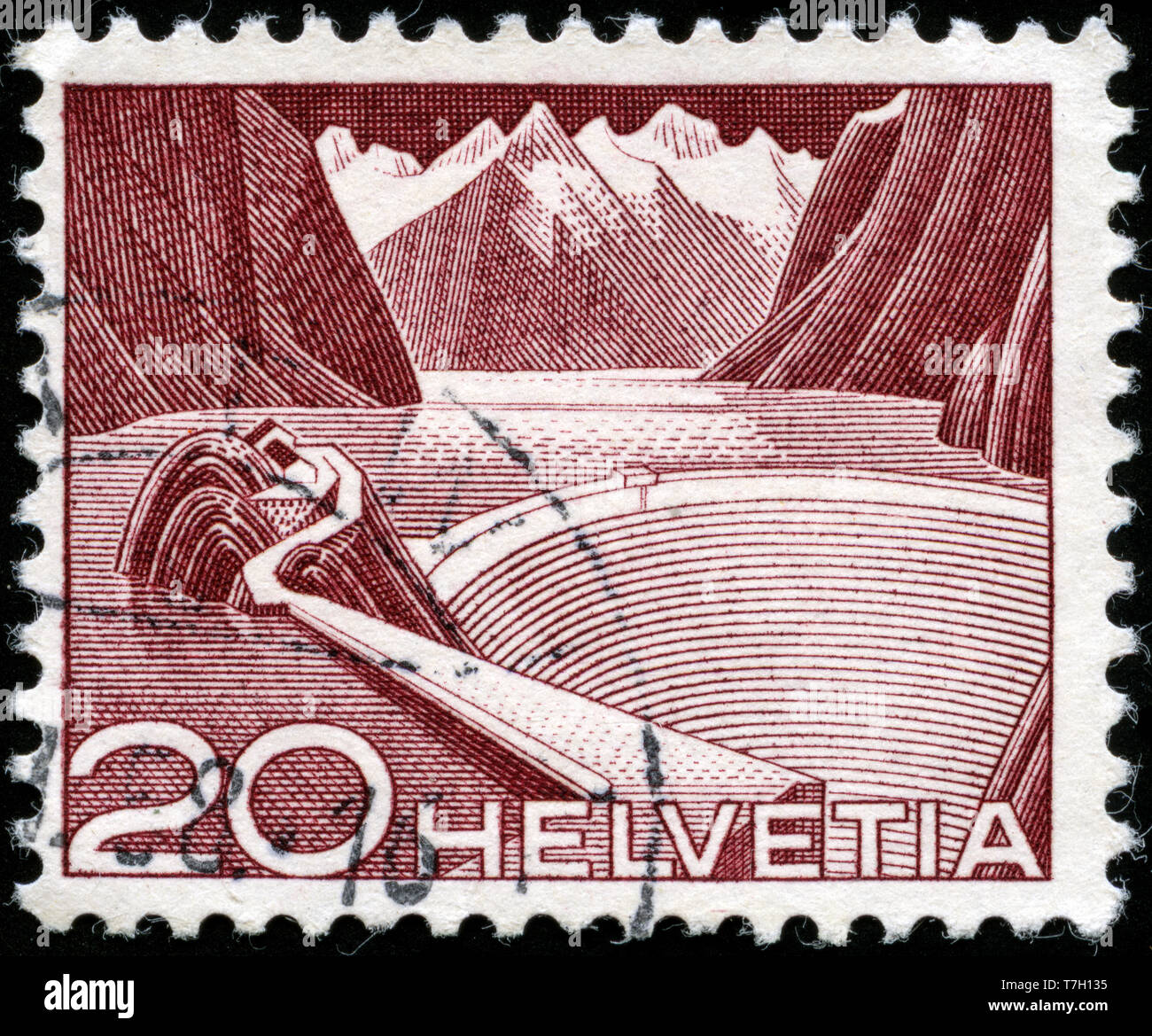 Francobollo dalla Svizzera nei paesaggi e technics serie emesse nel 1949 Foto Stock