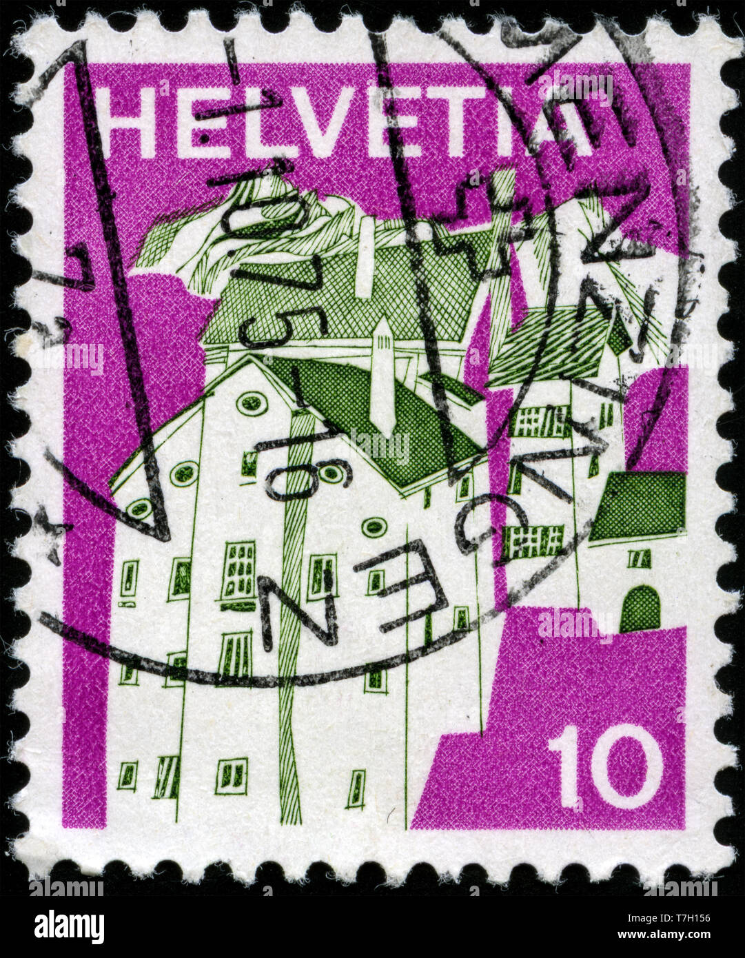 Francobollo dalla Svizzera nella serie di paesaggi rilasciato in 1973 Foto Stock