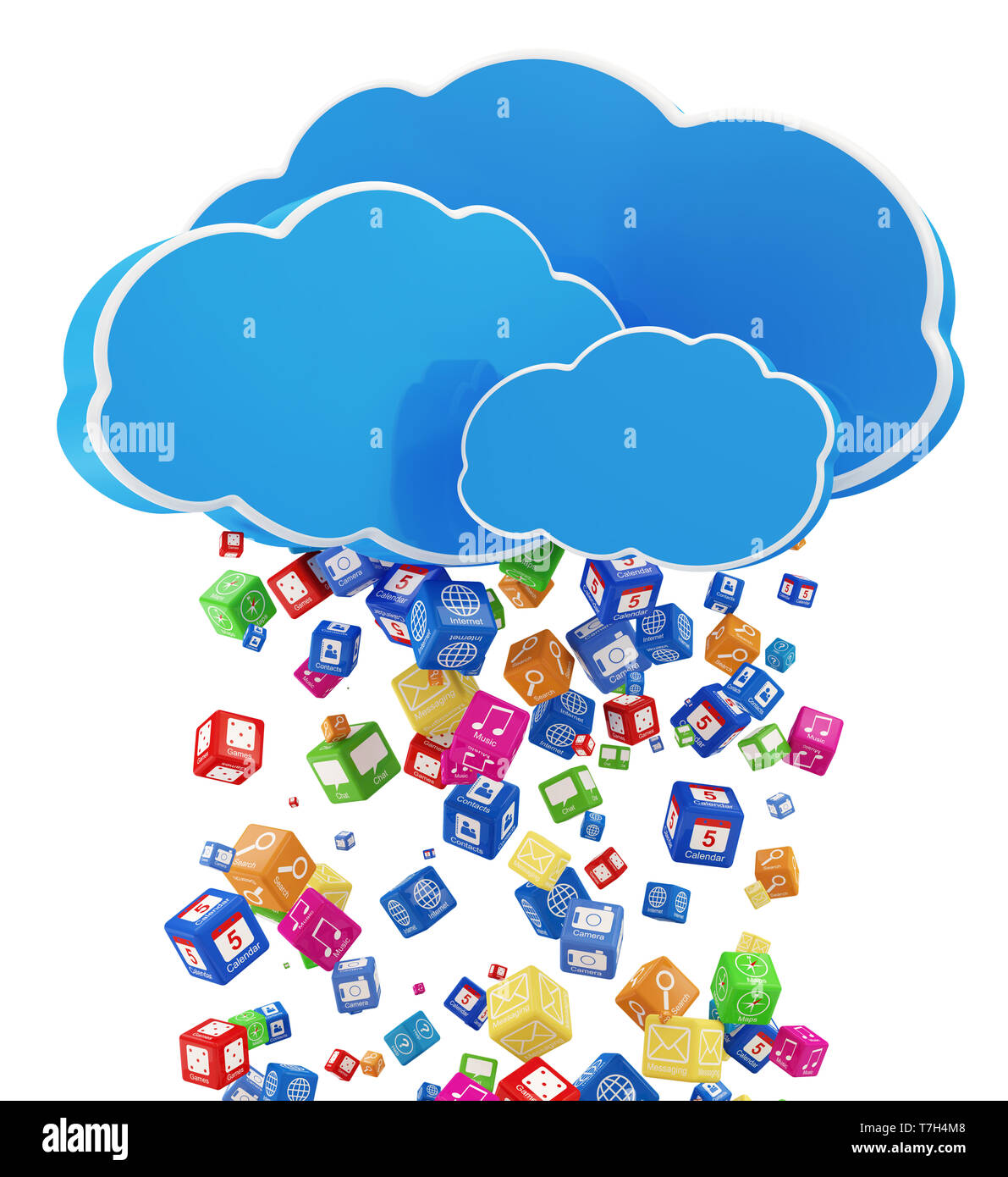 La pioggia da icone dell'applicazione. Il Cloud Computing Concept Foto Stock