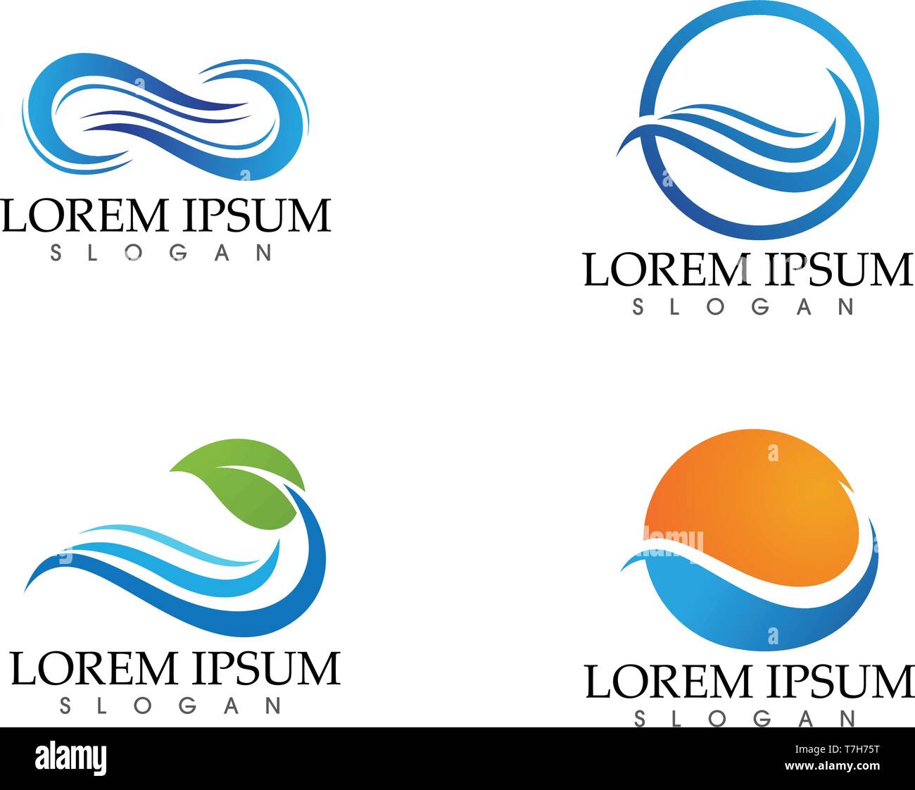 Waves Beach logo e i simboli delle icone del modello di app Illustrazione Vettoriale