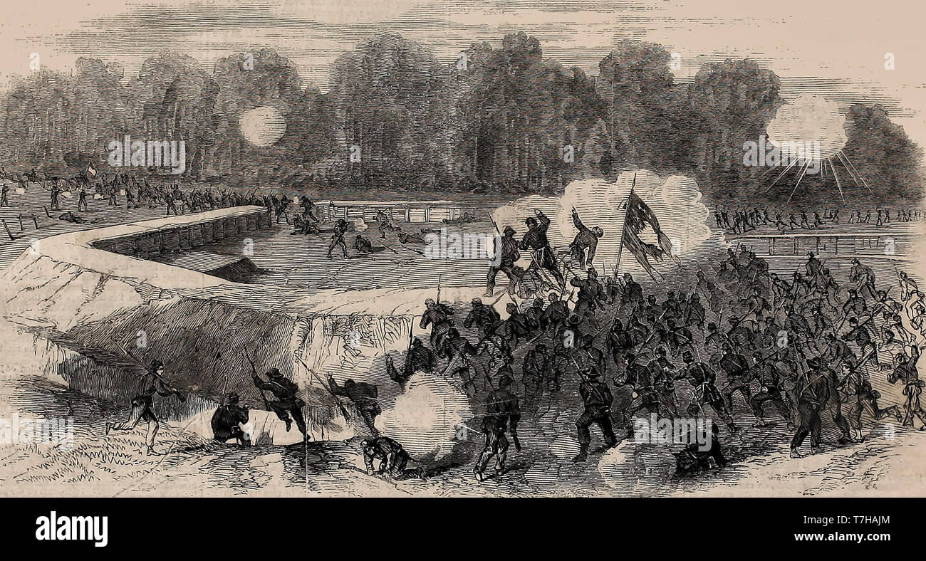 Concedere i movimenti del sud del James - Battaglia di pioppo Chiesa di primavera - Gallant carica di una parte del corpo 5 su il ribelle Fort, Settembre 30, 1864 - Guerra civile americana Foto Stock