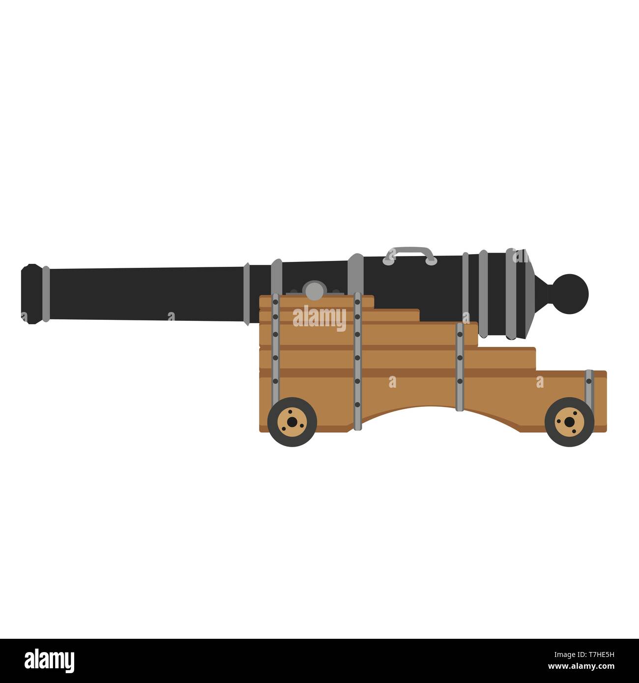 Set di artiglieria cannon illustrazione vettoriale arma Esercito icona militare di guerra isolato pistola fuoco battaglia vecchio vintage Illustrazione Vettoriale