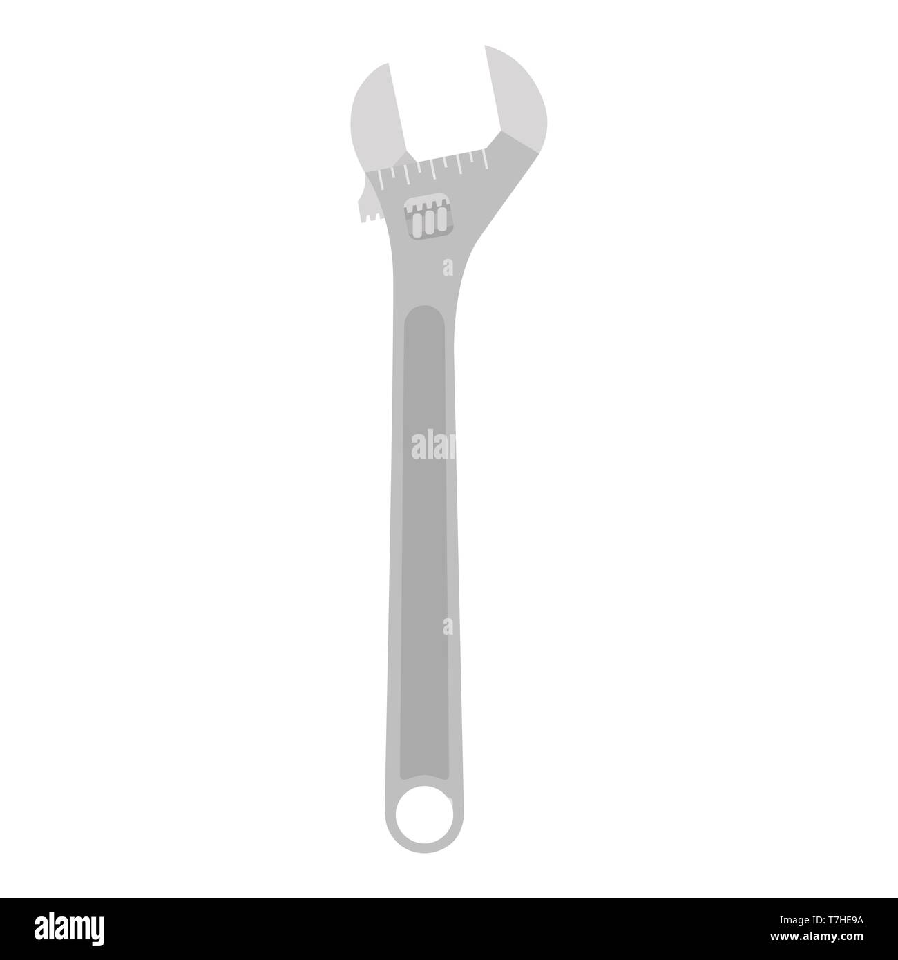 Chiave crescent strumento vettoriale illustrazione icona Chiave regolabile isolata. Attrezzature di costruzione lavori di riparazione di design Illustrazione Vettoriale