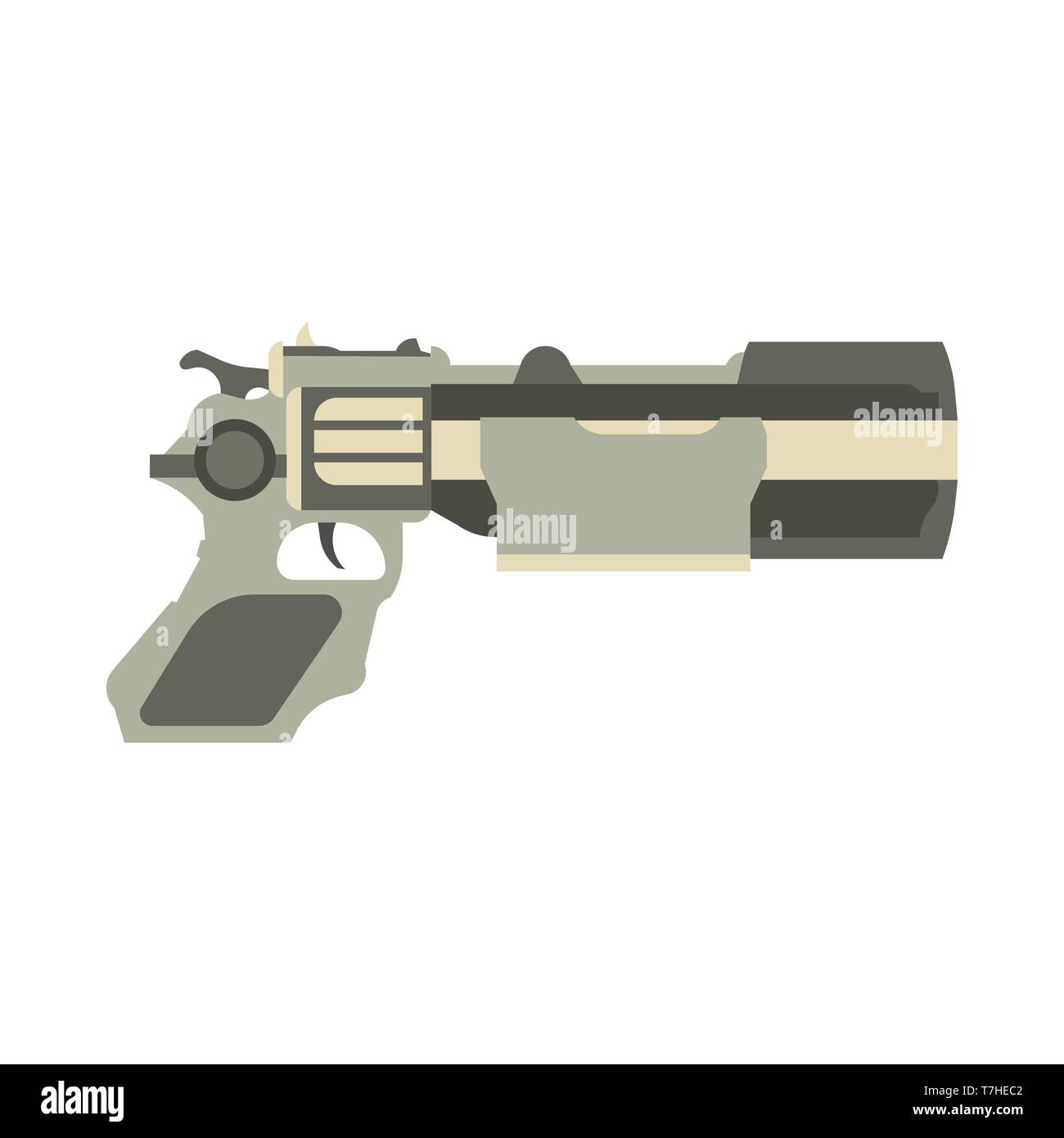 Pistola arma futuristica illustrazione vettoriale blaster gioco laser spazio pistola. Pistola ray futuro fantascienza cartoon Illustrazione Vettoriale