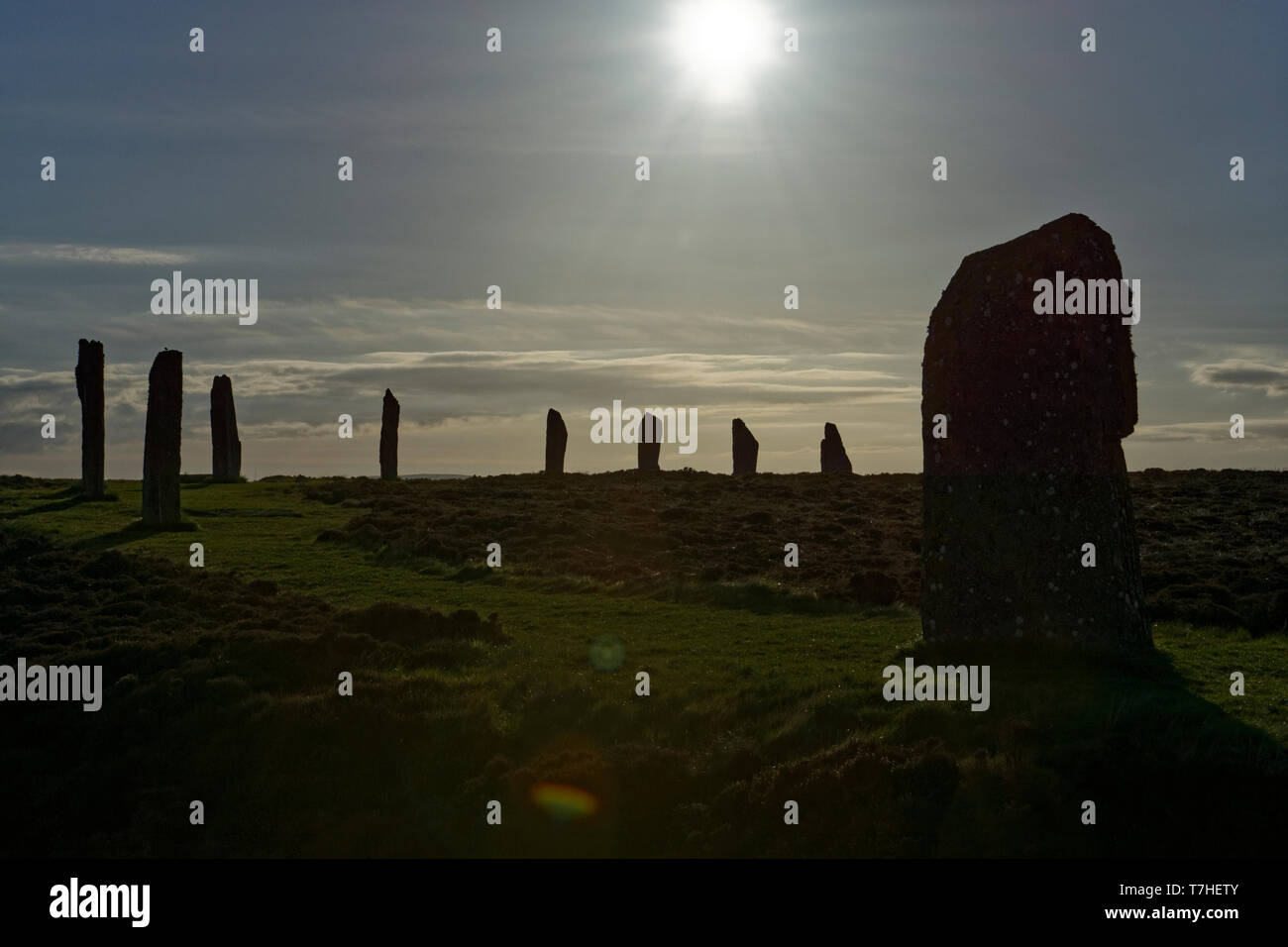 L'anello di Brodgar è un neolitico cerchio di pietra di Stenness sulla terraferma di Orkney della costa nord della Scozia Foto Stock