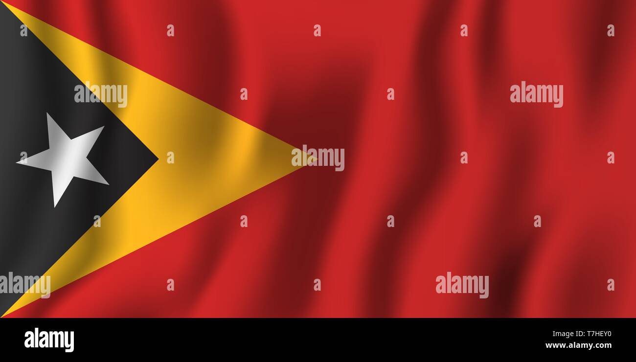 Timor Est realistico sventola bandiera illustrazione vettoriale. Paese nazionale simbolo dello sfondo. Giorno di indipendenza. Illustrazione Vettoriale