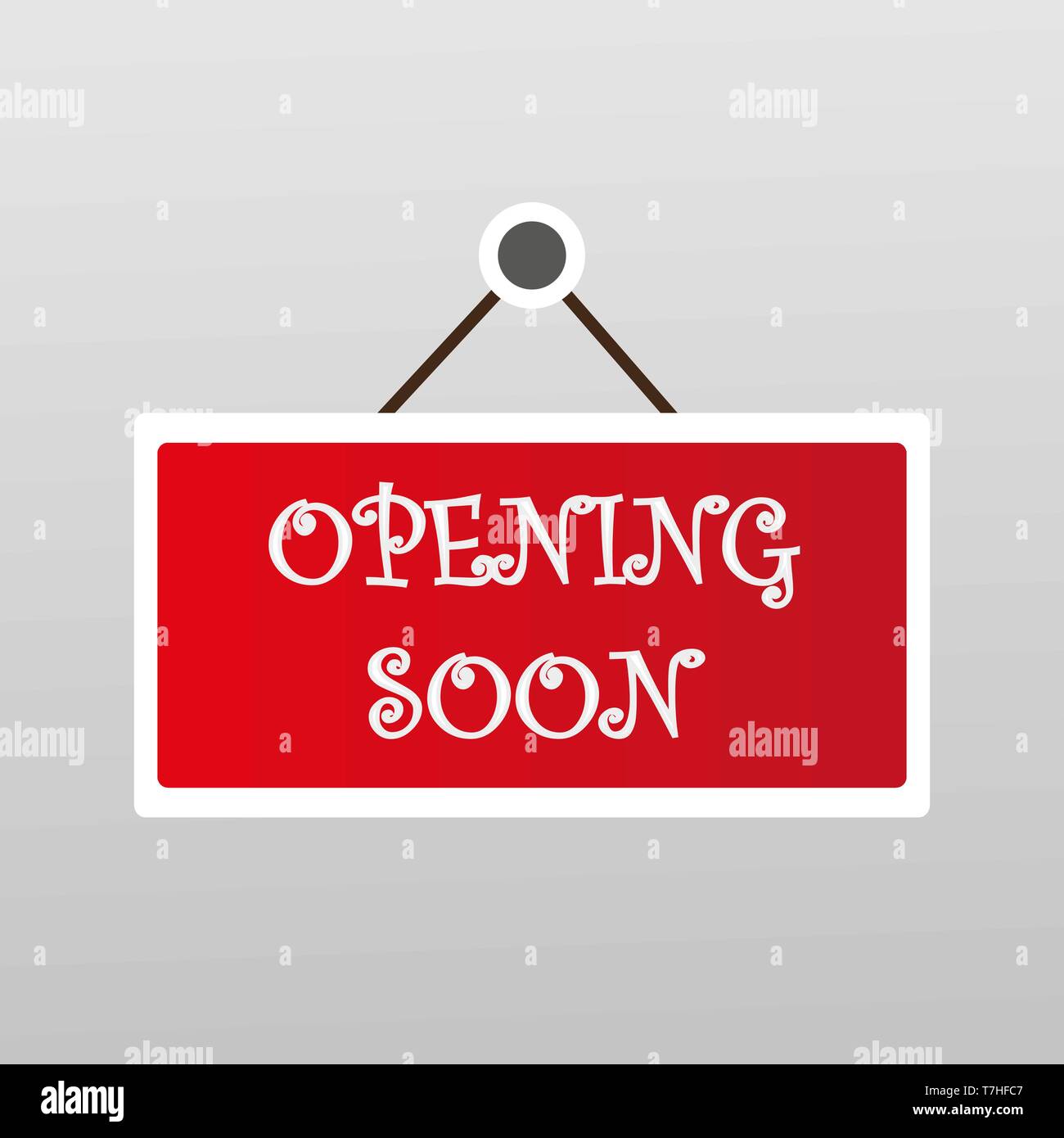 Simbolo aprire presto elemento moderno arrivo. Trionfo di rilascio vip festival cerimonia. Concetto banner anniversario art poster. Vector celebration design busin Illustrazione Vettoriale