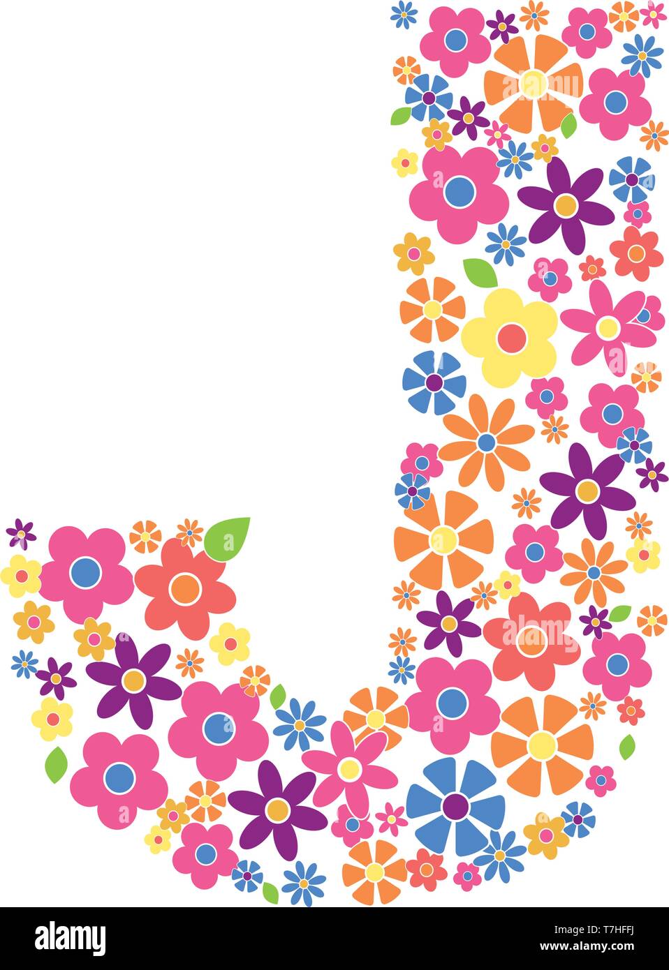 La lettera J riempita con una varietà di fiori colorati isolati su sfondo bianco illustrazione vettoriale Illustrazione Vettoriale