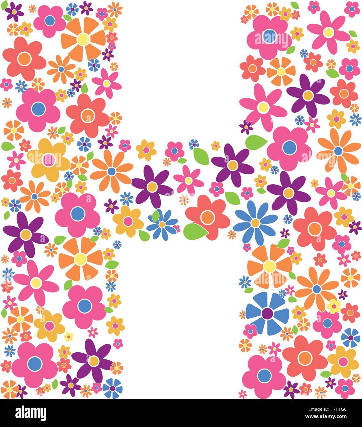 Lettera H riempito con una varietà di fiori colorati isolati su sfondo bianco illustrazione vettoriale Illustrazione Vettoriale